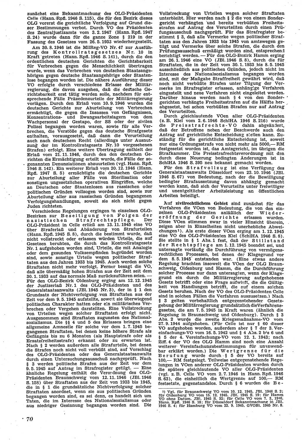 Neue Justiz (NJ), Zeitschrift für Recht und Rechtswissenschaft [Sowjetische Besatzungszone (SBZ) Deutschland], 1. Jahrgang 1947, Seite 70 (NJ SBZ Dtl. 1947, S. 70)