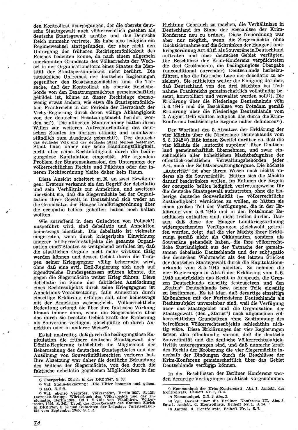 Neue Justiz (NJ), Zeitschrift für Recht und Rechtswissenschaft [Sowjetische Besatzungszone (SBZ) Deutschland], 1. Jahrgang 1947, Seite 74 (NJ SBZ Dtl. 1947, S. 74)