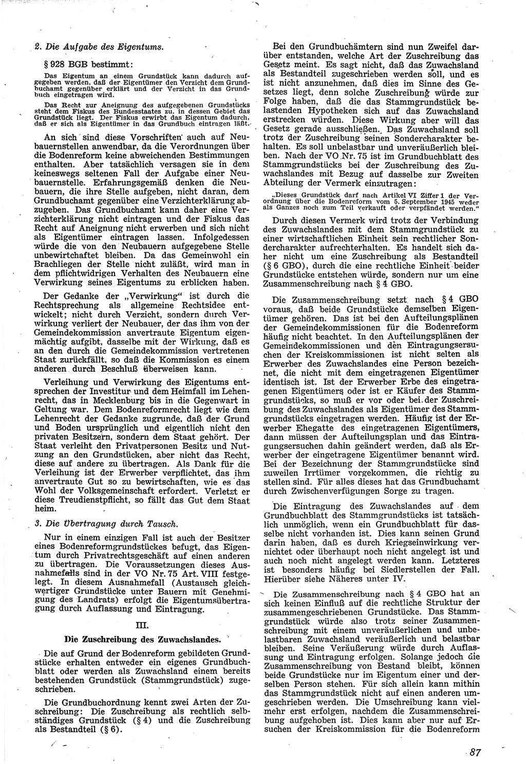 Neue Justiz (NJ), Zeitschrift für Recht und Rechtswissenschaft [Sowjetische Besatzungszone (SBZ) Deutschland], 1. Jahrgang 1947, Seite 87 (NJ SBZ Dtl. 1947, S. 87)