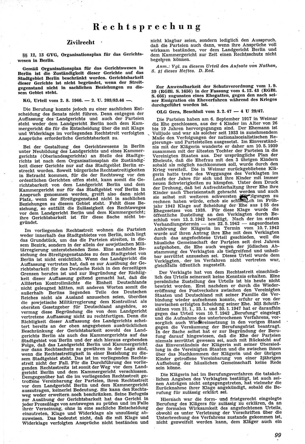 Neue Justiz (NJ), Zeitschrift für Recht und Rechtswissenschaft [Sowjetische Besatzungszone (SBZ) Deutschland], 1. Jahrgang 1947, Seite 99 (NJ SBZ Dtl. 1947, S. 99)