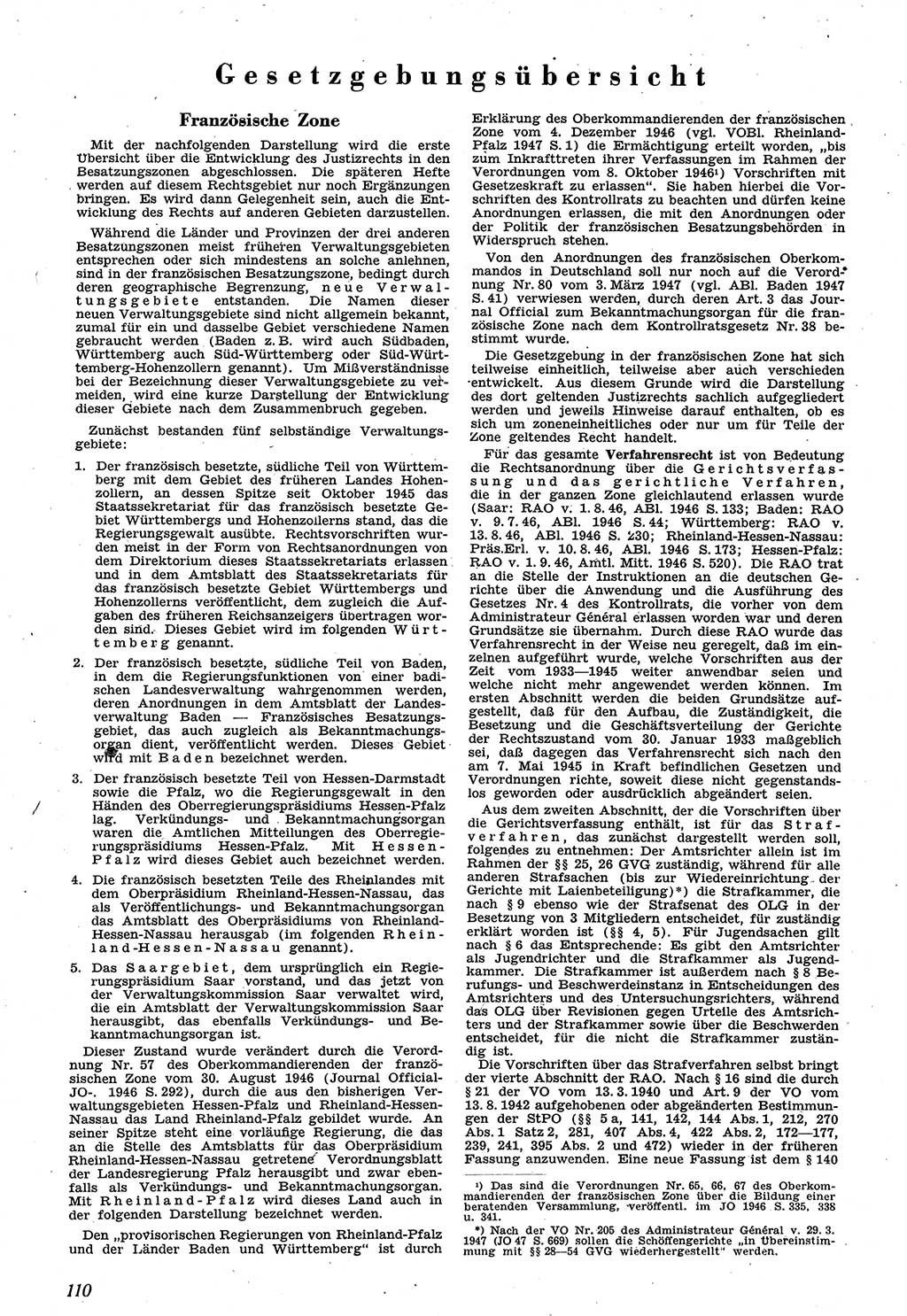 Neue Justiz (NJ), Zeitschrift für Recht und Rechtswissenschaft [Sowjetische Besatzungszone (SBZ) Deutschland], 1. Jahrgang 1947, Seite 110 (NJ SBZ Dtl. 1947, S. 110)