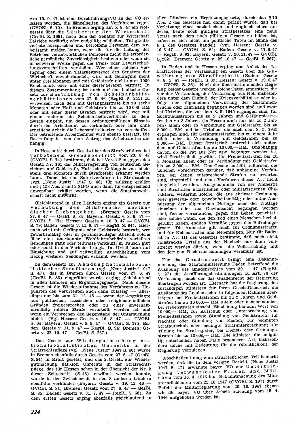 Neue Justiz (NJ), Zeitschrift für Recht und Rechtswissenschaft [Sowjetische Besatzungszone (SBZ) Deutschland], 1. Jahrgang 1947, Seite 224 (NJ SBZ Dtl. 1947, S. 224)