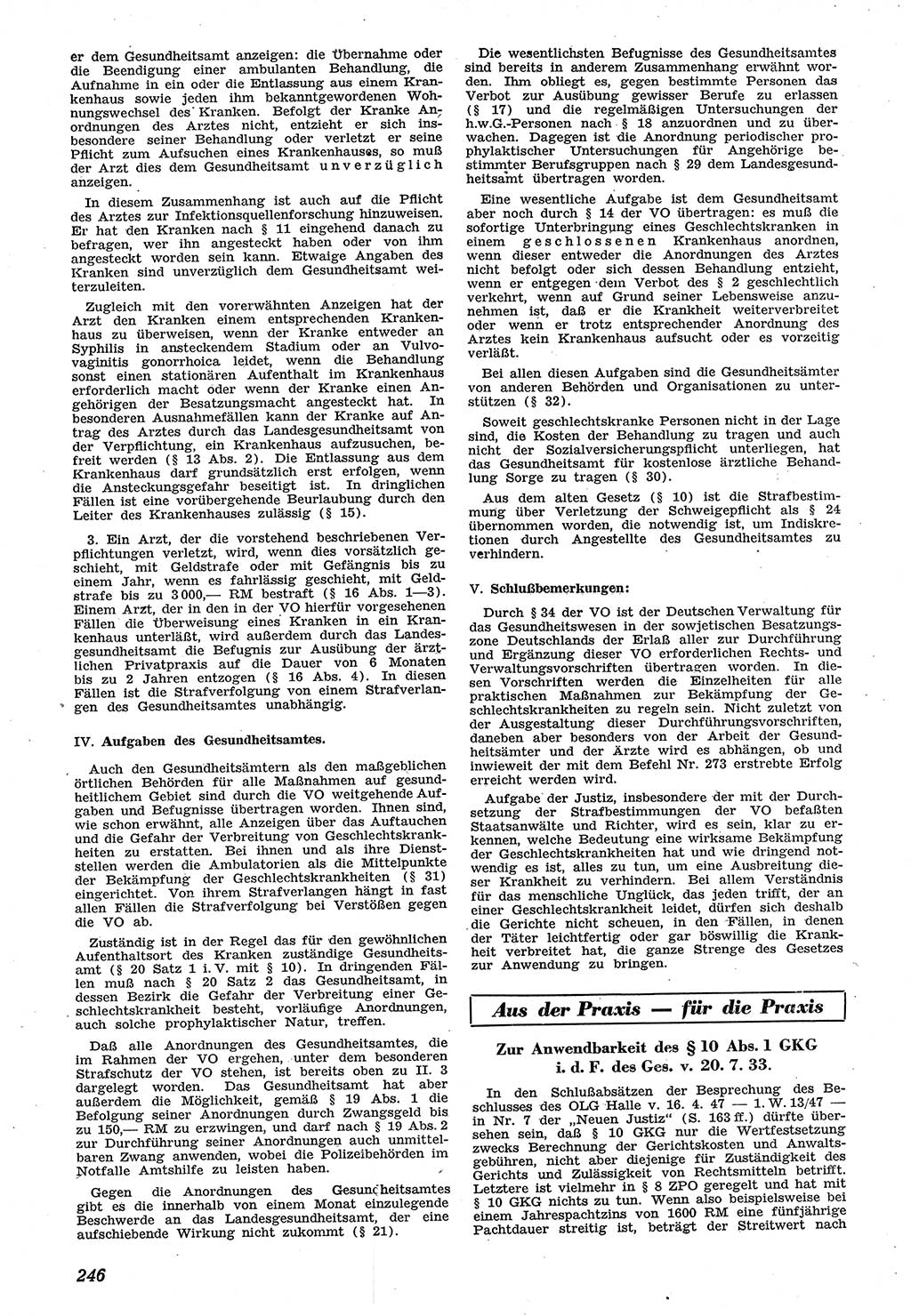 Neue Justiz (NJ), Zeitschrift für Recht und Rechtswissenschaft [Sowjetische Besatzungszone (SBZ) Deutschland], 1. Jahrgang 1947, Seite 246 (NJ SBZ Dtl. 1947, S. 246)