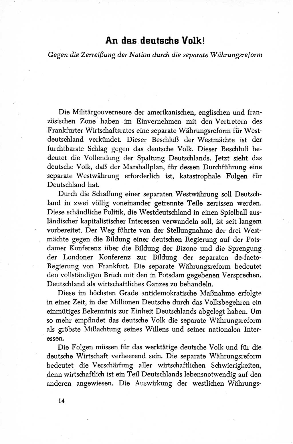 Dokumente der Sozialistischen Einheitspartei Deutschlands (SED) [Sowjetische Besatzungszone (SBZ) Deutschlands/Deutsche Demokratische Republik (DDR)] 1948-1950, Seite 14 (Dok. SED SBZ Dtl. DDR 1948-1950, S. 14)