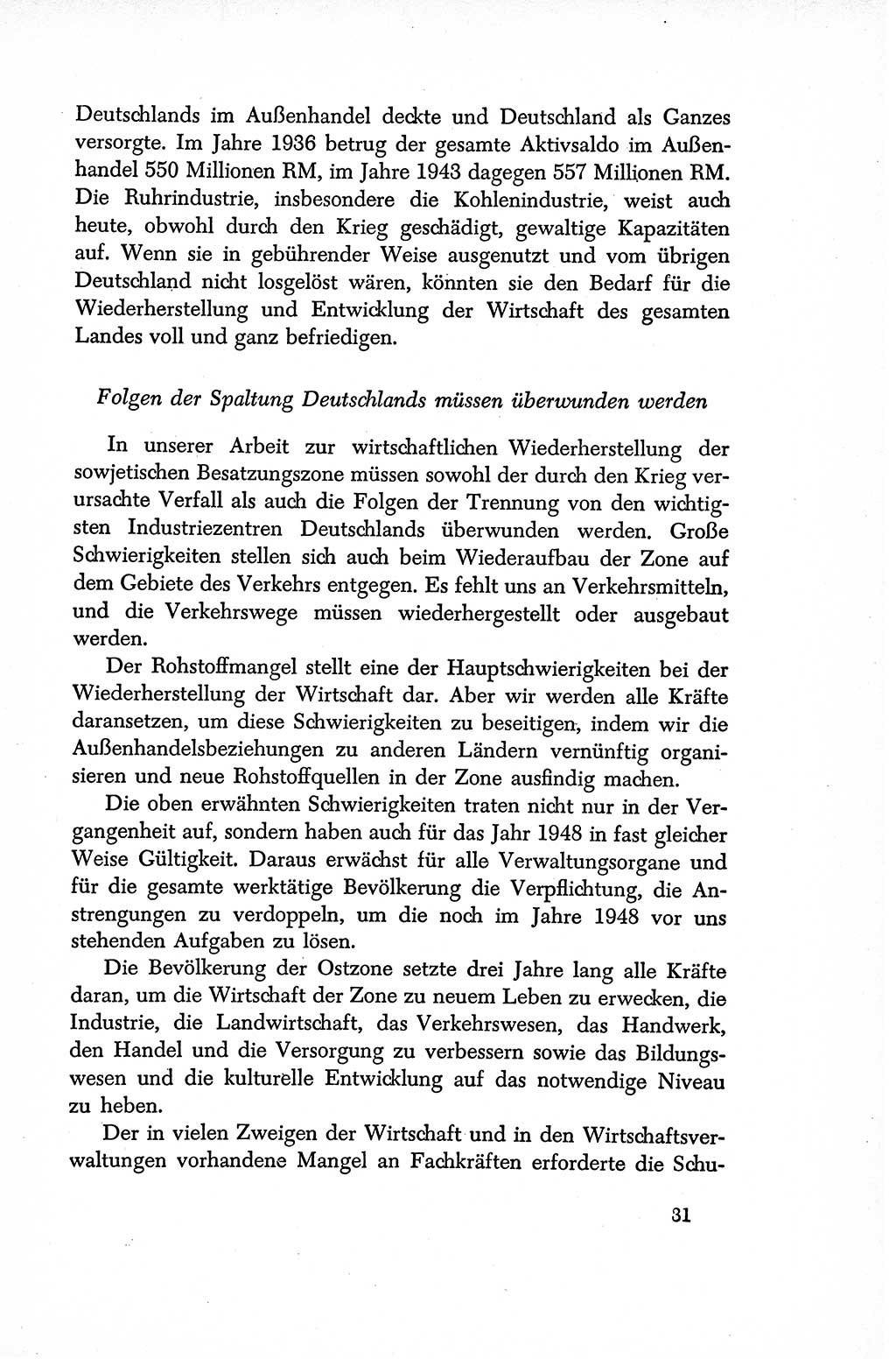 Dokumente der Sozialistischen Einheitspartei Deutschlands (SED) [Sowjetische Besatzungszone (SBZ) Deutschlands/Deutsche Demokratische Republik (DDR)] 1948-1950, Seite 31 (Dok. SED SBZ Dtl. DDR 1948-1950, S. 31)