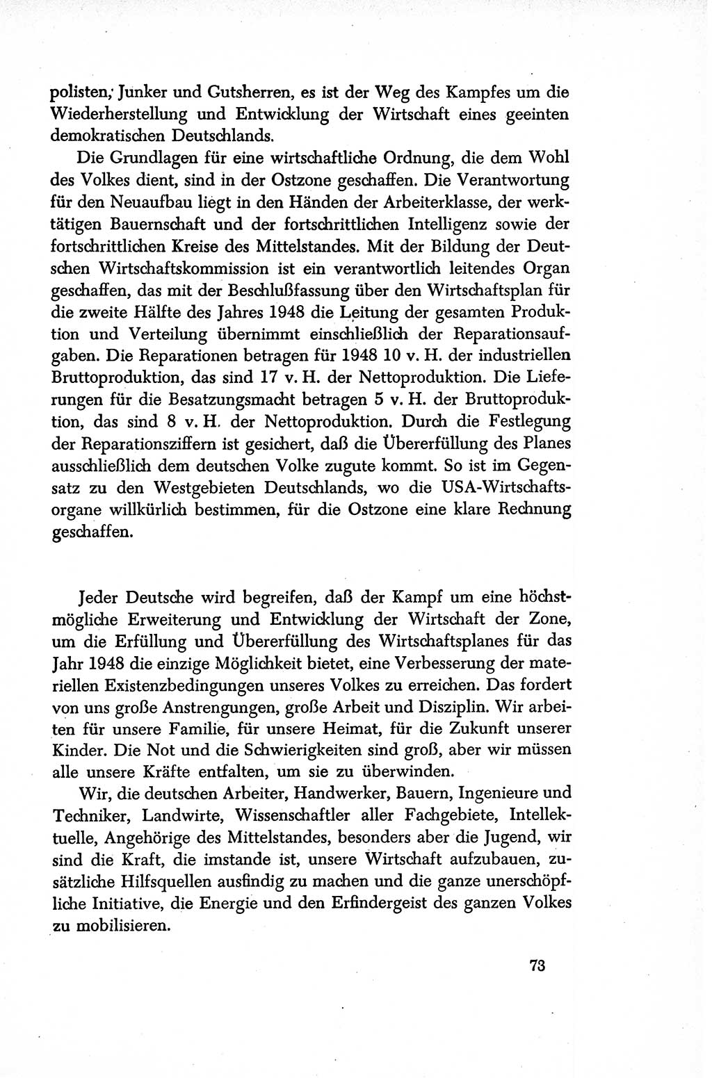 Dokumente der Sozialistischen Einheitspartei Deutschlands (SED) [Sowjetische Besatzungszone (SBZ) Deutschlands/Deutsche Demokratische Republik (DDR)] 1948-1950, Seite 73 (Dok. SED SBZ Dtl. DDR 1948-1950, S. 73)