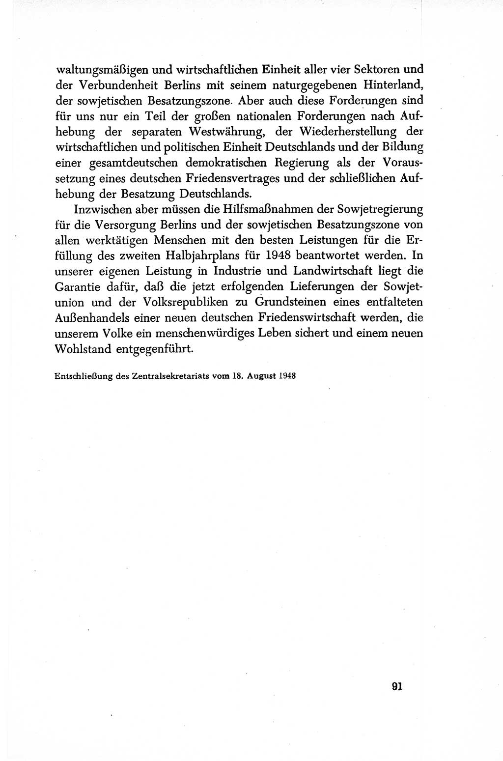 Dokumente der Sozialistischen Einheitspartei Deutschlands (SED) [Sowjetische Besatzungszone (SBZ) Deutschlands/Deutsche Demokratische Republik (DDR)] 1948-1950, Seite 91 (Dok. SED SBZ Dtl. DDR 1948-1950, S. 91)
