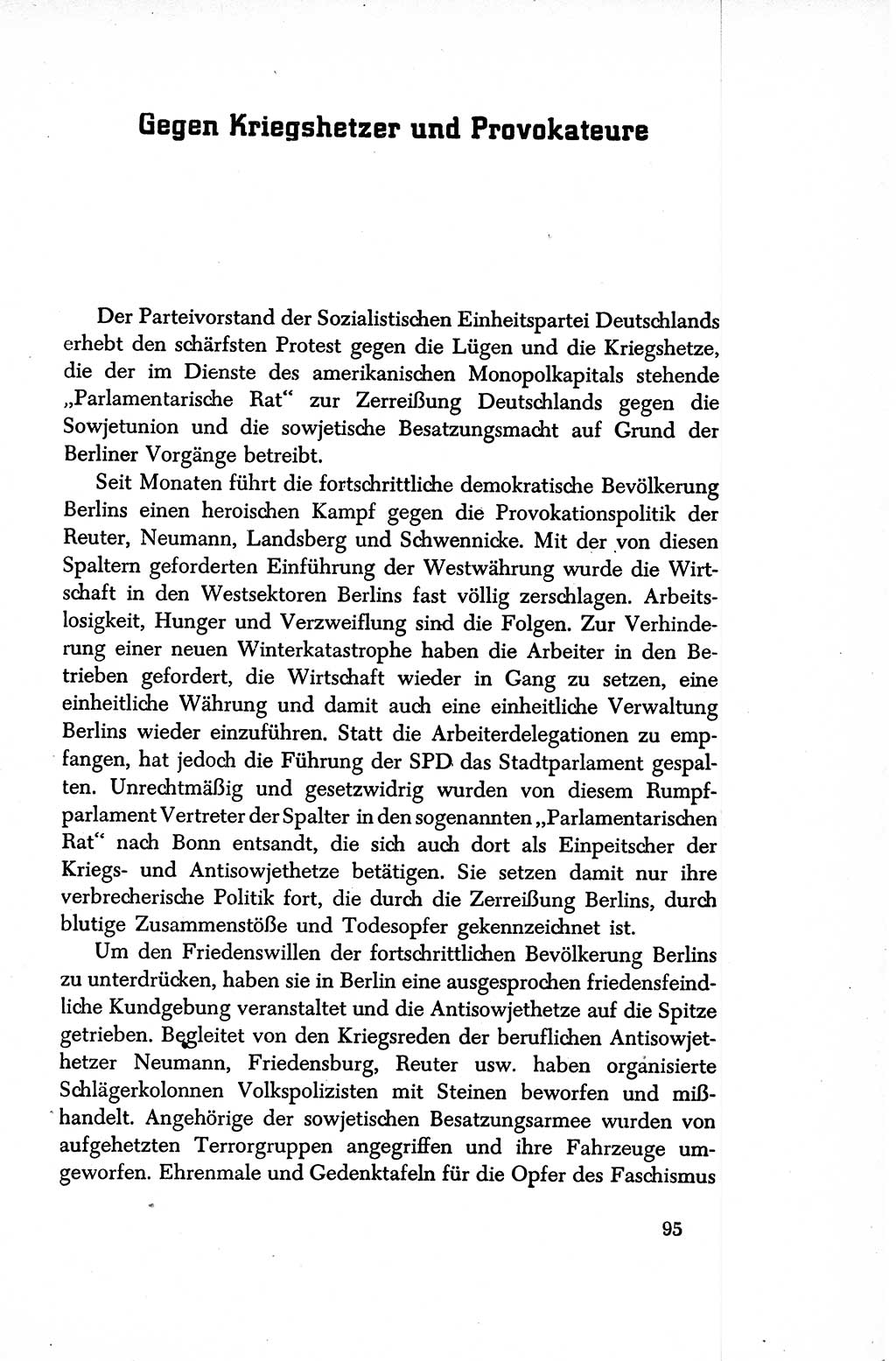 Dokumente der Sozialistischen Einheitspartei Deutschlands (SED) [Sowjetische Besatzungszone (SBZ) Deutschlands/Deutsche Demokratische Republik (DDR)] 1948-1950, Seite 95 (Dok. SED SBZ Dtl. DDR 1948-1950, S. 95)