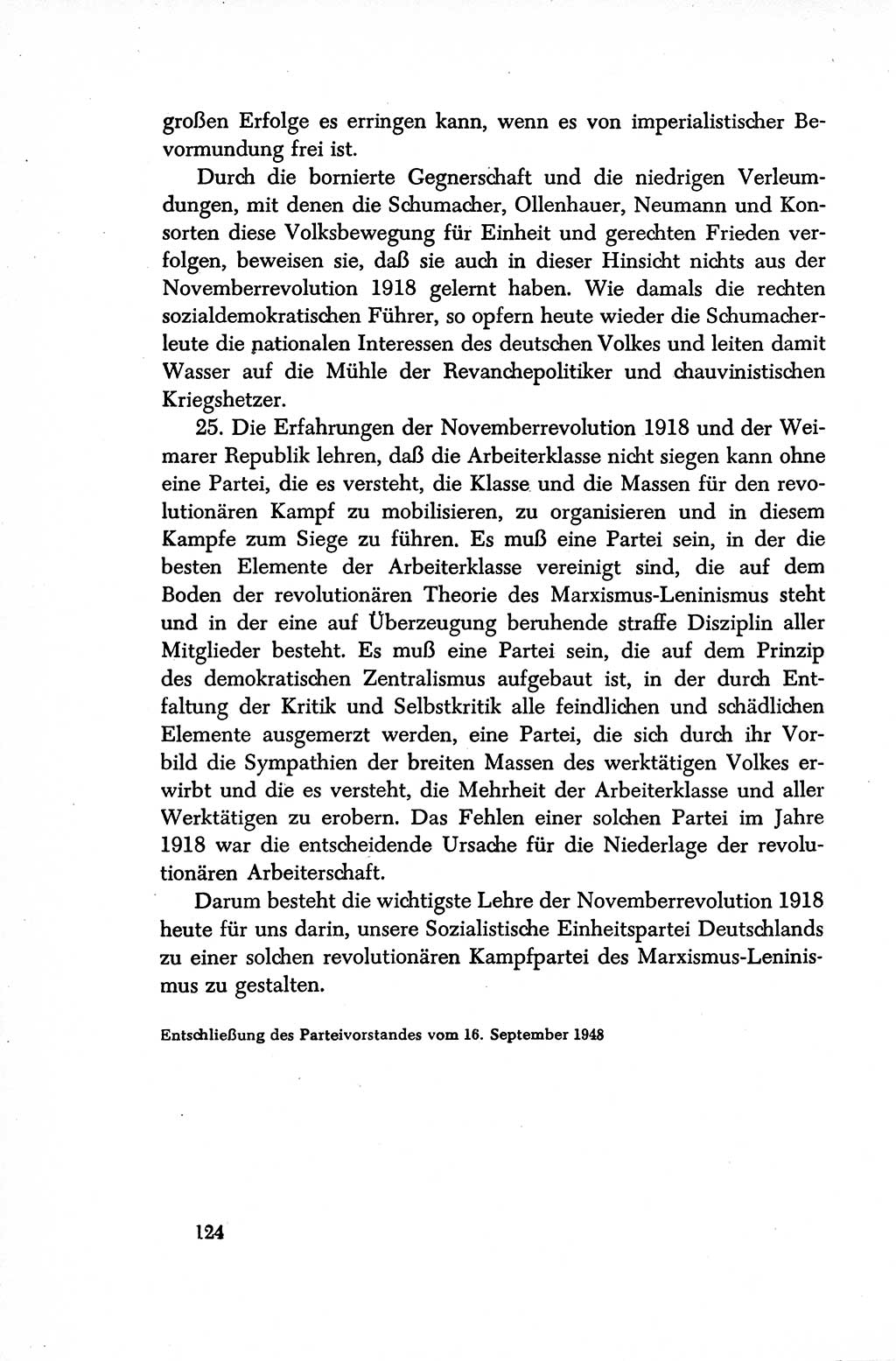 Dokumente der Sozialistischen Einheitspartei Deutschlands (SED) [Sowjetische Besatzungszone (SBZ) Deutschlands/Deutsche Demokratische Republik (DDR)] 1948-1950, Seite 124 (Dok. SED SBZ Dtl. DDR 1948-1950, S. 124)