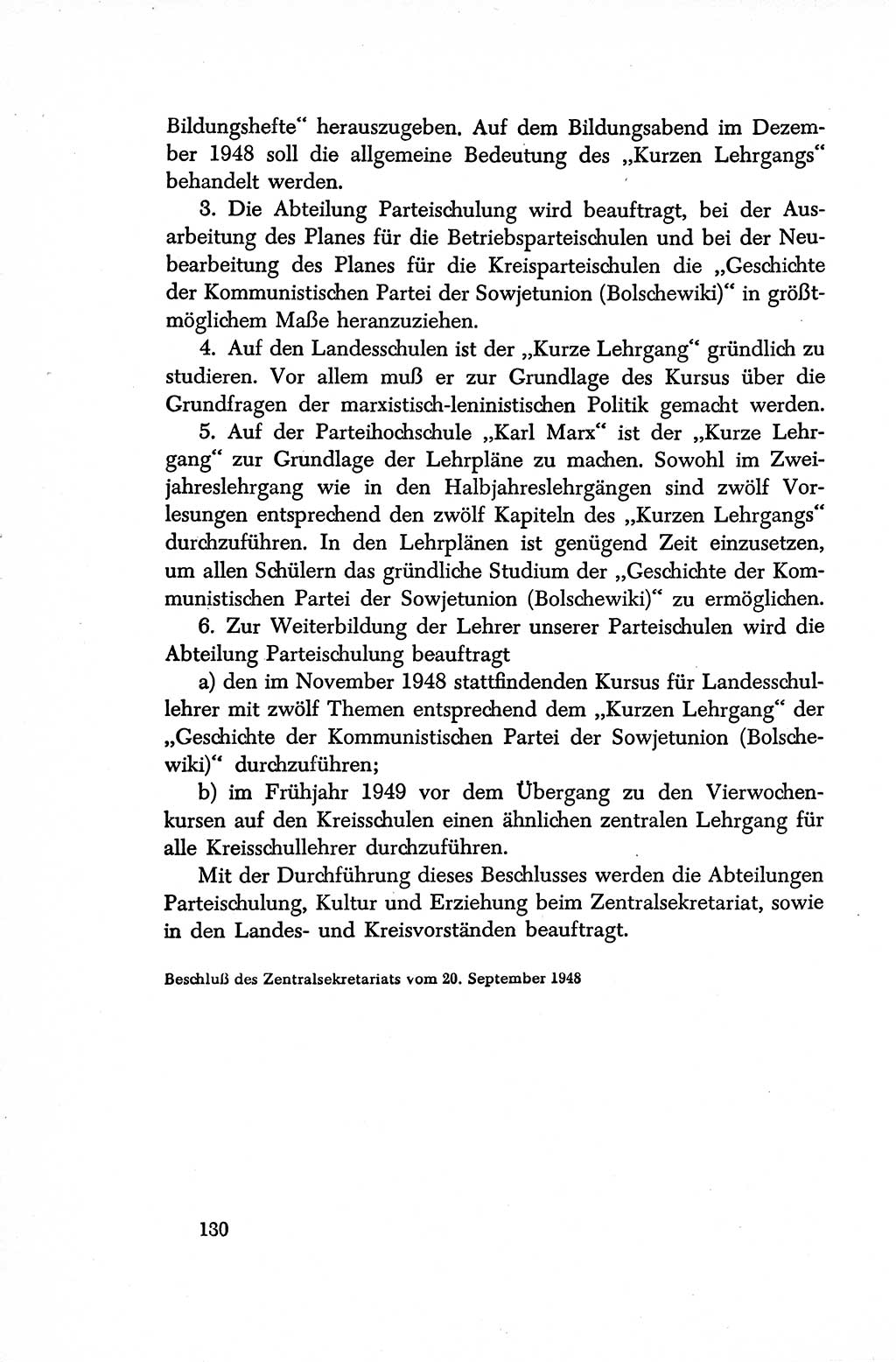 Dokumente der Sozialistischen Einheitspartei Deutschlands (SED) [Sowjetische Besatzungszone (SBZ) Deutschlands/Deutsche Demokratische Republik (DDR)] 1948-1950, Seite 130 (Dok. SED SBZ Dtl. DDR 1948-1950, S. 130)