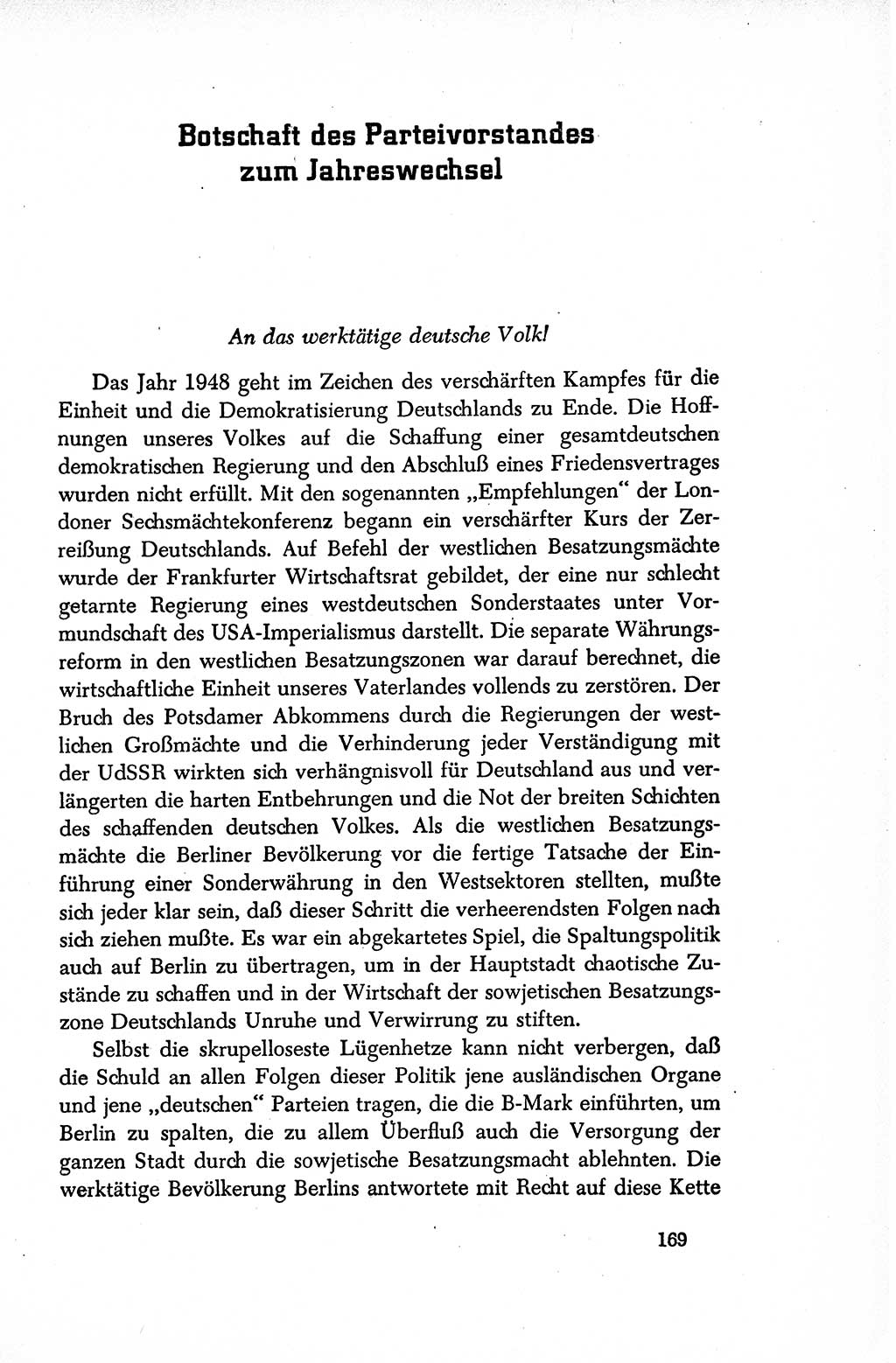 Dokumente der Sozialistischen Einheitspartei Deutschlands (SED) [Sowjetische Besatzungszone (SBZ) Deutschlands/Deutsche Demokratische Republik (DDR)] 1948-1950, Seite 169 (Dok. SED SBZ Dtl. DDR 1948-1950, S. 169)