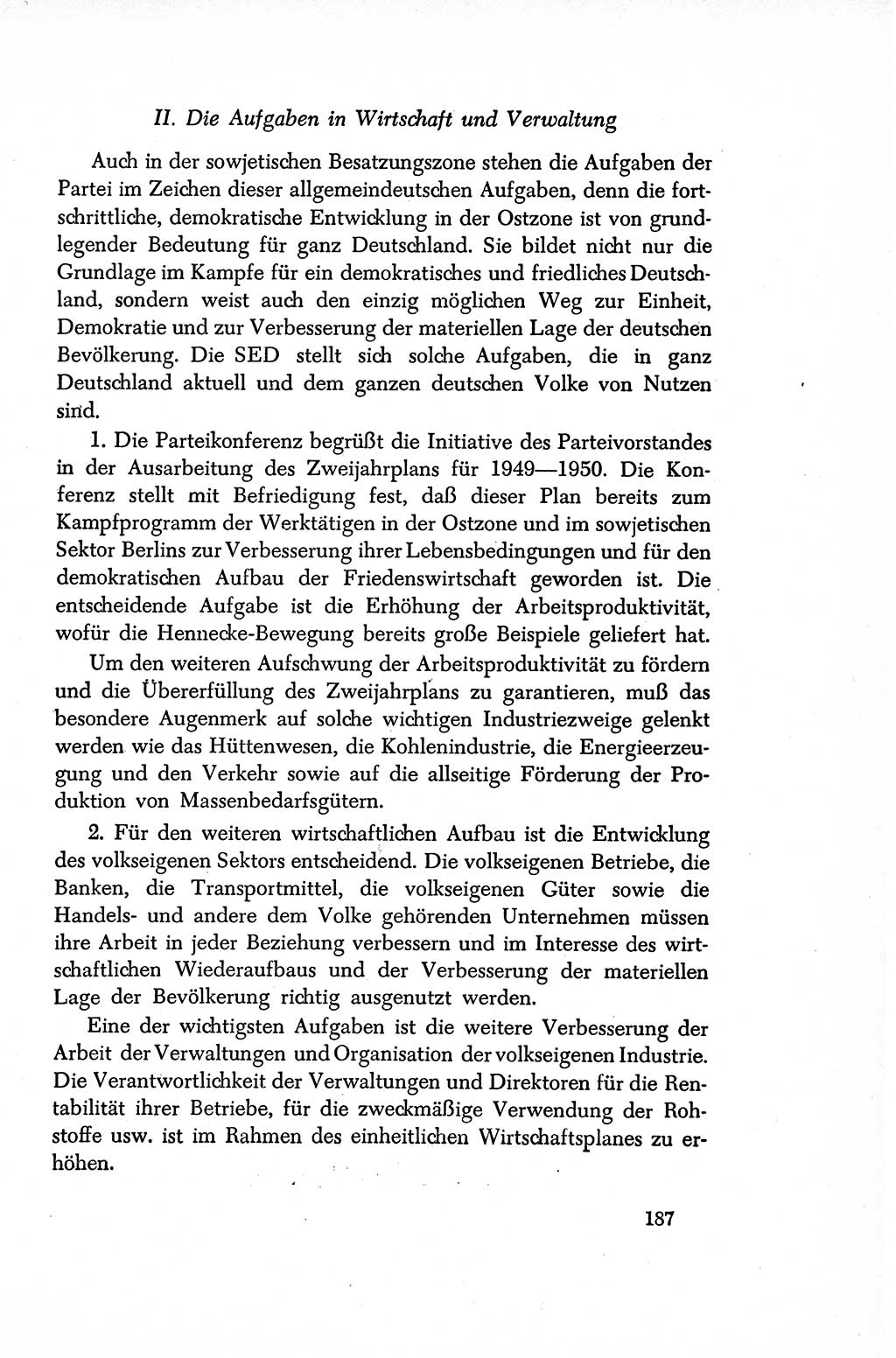 Dokumente der Sozialistischen Einheitspartei Deutschlands (SED) [Sowjetische Besatzungszone (SBZ) Deutschlands/Deutsche Demokratische Republik (DDR)] 1948-1950, Seite 187 (Dok. SED SBZ Dtl. DDR 1948-1950, S. 187)