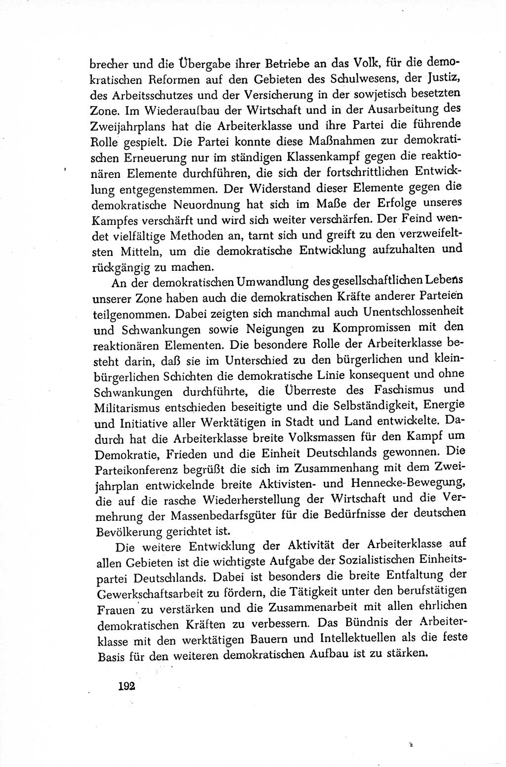 Dokumente der Sozialistischen Einheitspartei Deutschlands (SED) [Sowjetische Besatzungszone (SBZ) Deutschlands/Deutsche Demokratische Republik (DDR)] 1948-1950, Seite 192 (Dok. SED SBZ Dtl. DDR 1948-1950, S. 192)