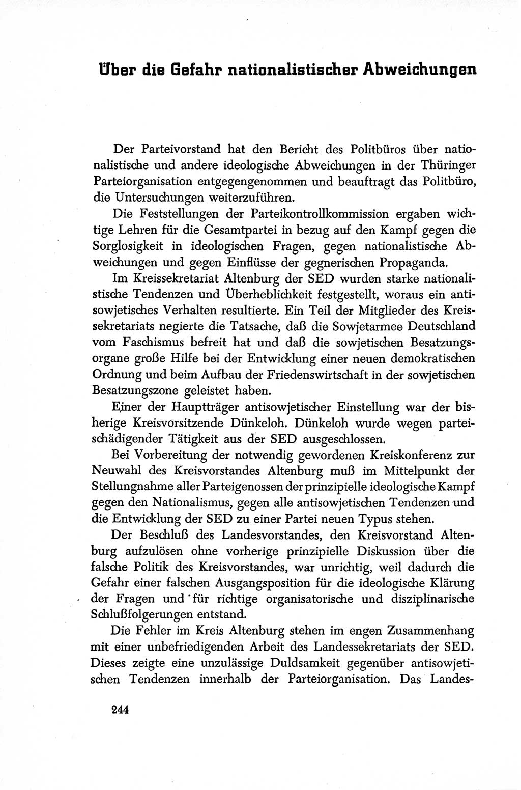 Dokumente der Sozialistischen Einheitspartei Deutschlands (SED) [Sowjetische Besatzungszone (SBZ) Deutschlands/Deutsche Demokratische Republik (DDR)] 1948-1950, Seite 244 (Dok. SED SBZ Dtl. DDR 1948-1950, S. 244)