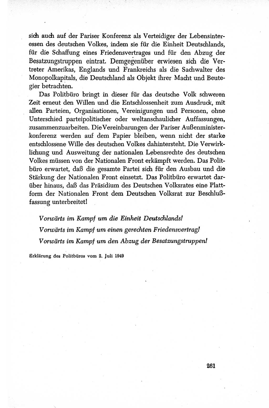 Dokumente der Sozialistischen Einheitspartei Deutschlands (SED) [Sowjetische Besatzungszone (SBZ) Deutschlands/Deutsche Demokratische Republik (DDR)] 1948-1950, Seite 261 (Dok. SED SBZ Dtl. DDR 1948-1950, S. 261)