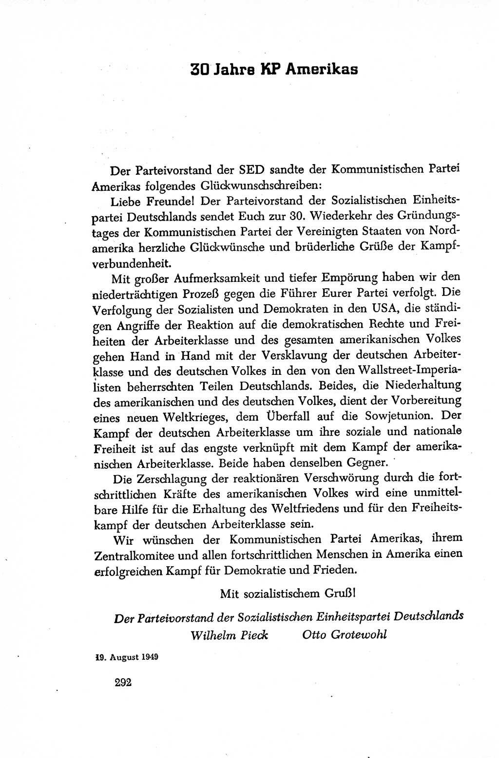 Dokumente der Sozialistischen Einheitspartei Deutschlands (SED) [Sowjetische Besatzungszone (SBZ) Deutschlands/Deutsche Demokratische Republik (DDR)] 1948-1950, Seite 292 (Dok. SED SBZ Dtl. DDR 1948-1950, S. 292)