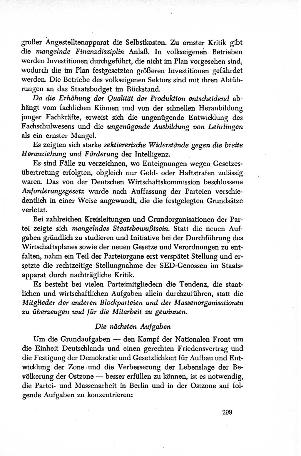 Dokumente der Sozialistischen Einheitspartei Deutschlands (SED) [Sowjetische Besatzungszone (SBZ) Deutschlands/Deutsche Demokratische Republik (DDR)] 1948-1950, Seite 299 (Dok. SED SBZ Dtl. DDR 1948-1950, S. 299)