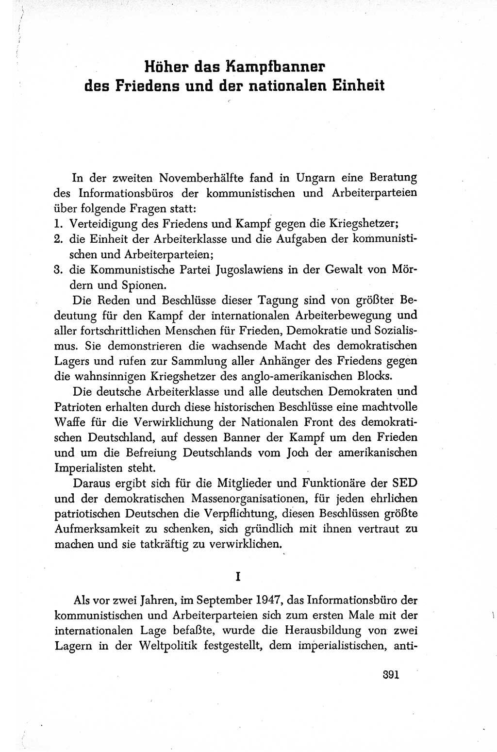 Dokumente der Sozialistischen Einheitspartei Deutschlands (SED) [Sowjetische Besatzungszone (SBZ) Deutschlands/Deutsche Demokratische Republik (DDR)] 1948-1950, Seite 391 (Dok. SED SBZ Dtl. DDR 1948-1950, S. 391)