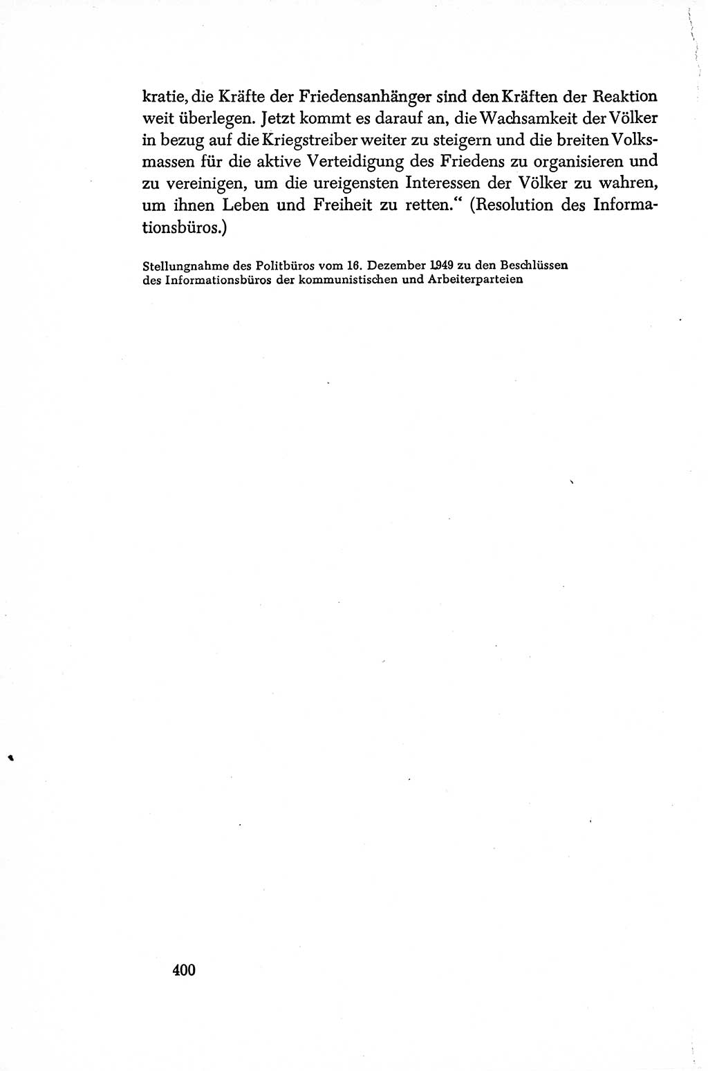 Dokumente der Sozialistischen Einheitspartei Deutschlands (SED) [Sowjetische Besatzungszone (SBZ) Deutschlands/Deutsche Demokratische Republik (DDR)] 1948-1950, Seite 400 (Dok. SED SBZ Dtl. DDR 1948-1950, S. 400)