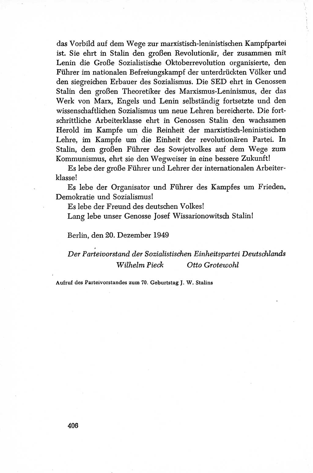 Dokumente der Sozialistischen Einheitspartei Deutschlands (SED) [Sowjetische Besatzungszone (SBZ) Deutschlands/Deutsche Demokratische Republik (DDR)] 1948-1950, Seite 406 (Dok. SED SBZ Dtl. DDR 1948-1950, S. 406)