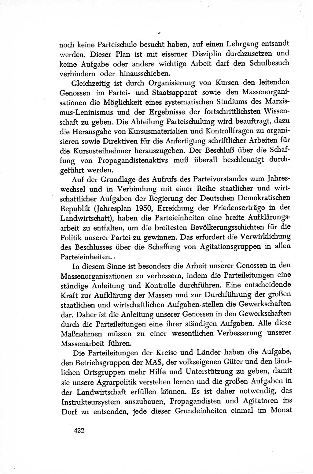 Dokumente der Sozialistischen Einheitspartei Deutschlands (SED) [Sowjetische Besatzungszone (SBZ) Deutschlands/Deutsche Demokratische Republik (DDR)] 1948-1950, Seite 422 (Dok. SED SBZ Dtl. DDR 1948-1950, S. 422)