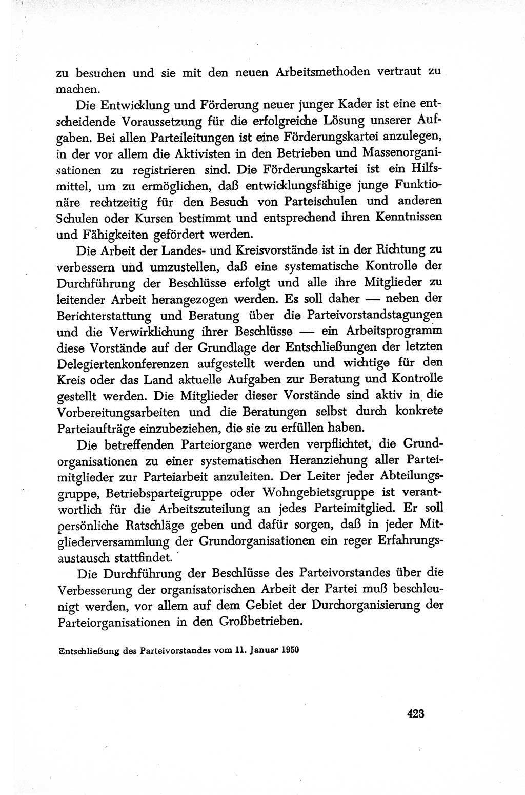 Dokumente der Sozialistischen Einheitspartei Deutschlands (SED) [Sowjetische Besatzungszone (SBZ) Deutschlands/Deutsche Demokratische Republik (DDR)] 1948-1950, Seite 423 (Dok. SED SBZ Dtl. DDR 1948-1950, S. 423)