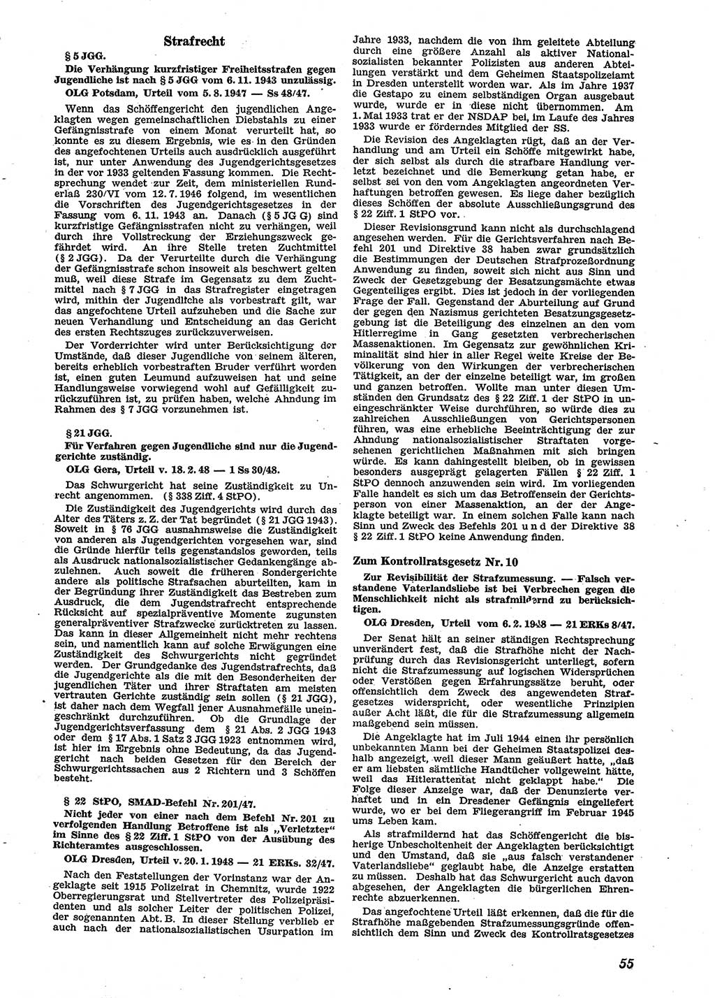 Neue Justiz (NJ), Zeitschrift für Recht und Rechtswissenschaft [Sowjetische Besatzungszone (SBZ) Deutschland], 2. Jahrgang 1948, Seite 55 (NJ SBZ Dtl. 1948, S. 55)