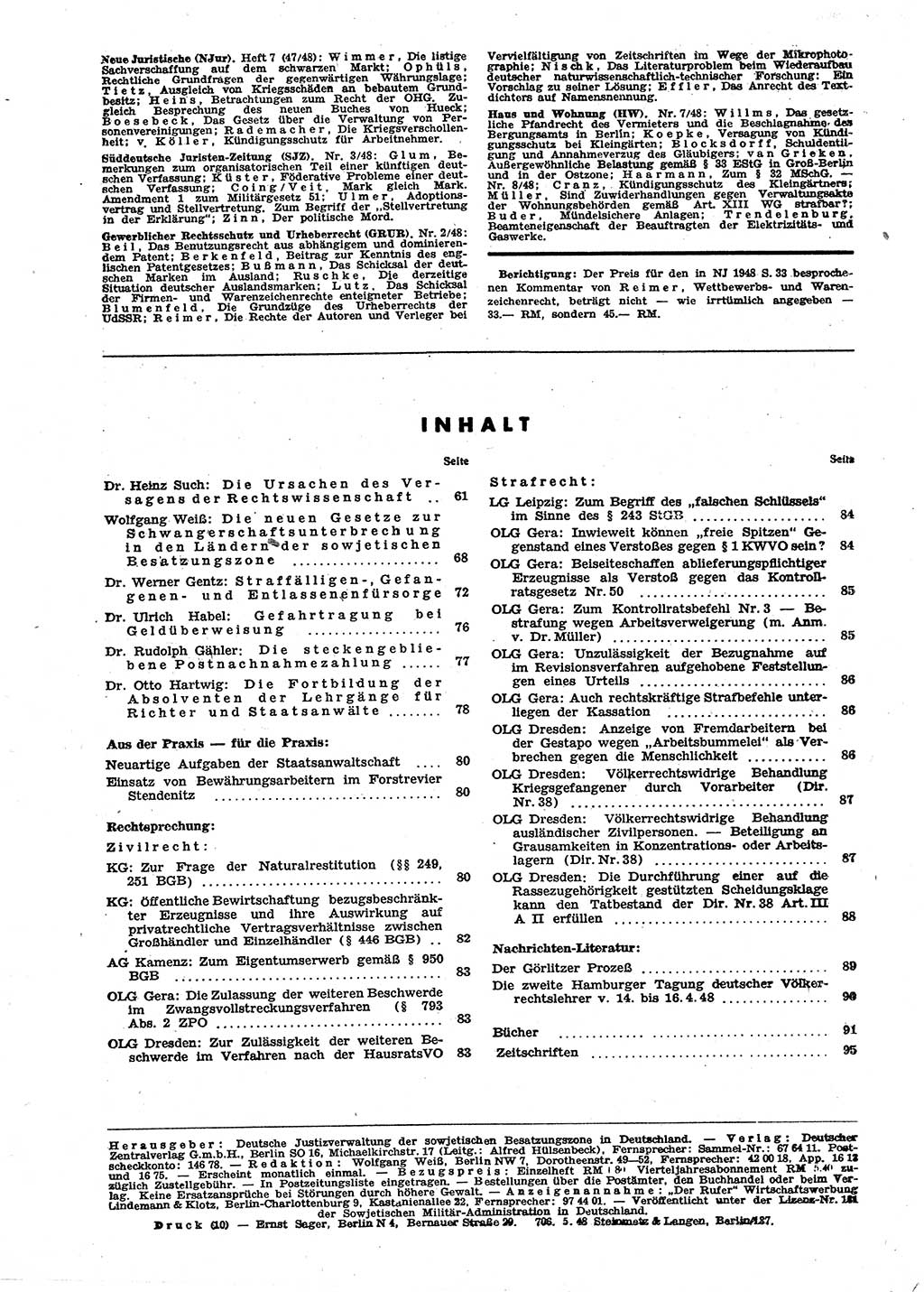 Neue Justiz (NJ), Zeitschrift für Recht und Rechtswissenschaft [Sowjetische Besatzungszone (SBZ) Deutschland], 2. Jahrgang 1948, Seite 96 (NJ SBZ Dtl. 1948, S. 96)