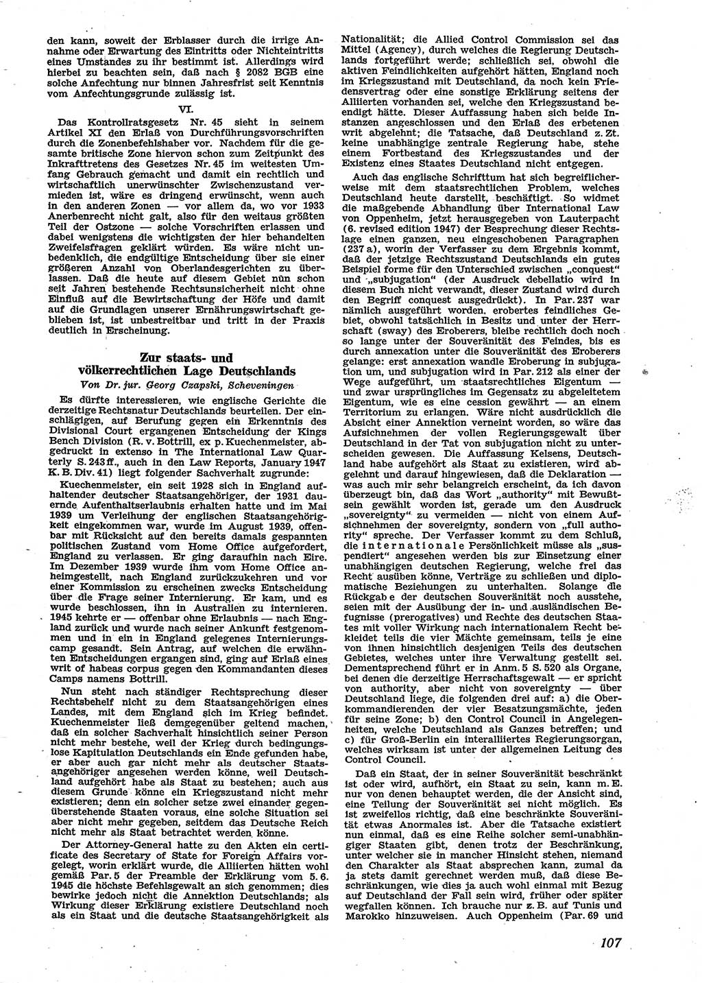 Neue Justiz (NJ), Zeitschrift für Recht und Rechtswissenschaft [Sowjetische Besatzungszone (SBZ) Deutschland], 2. Jahrgang 1948, Seite 107 (NJ SBZ Dtl. 1948, S. 107)