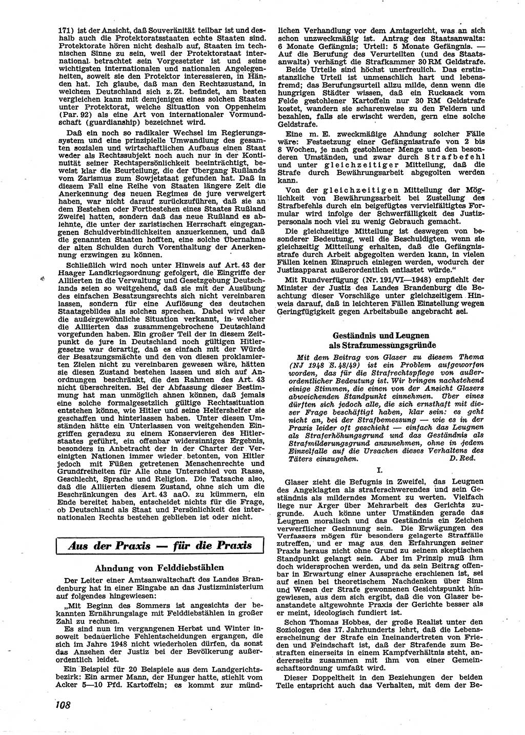 Neue Justiz (NJ), Zeitschrift für Recht und Rechtswissenschaft [Sowjetische Besatzungszone (SBZ) Deutschland], 2. Jahrgang 1948, Seite 108 (NJ SBZ Dtl. 1948, S. 108)