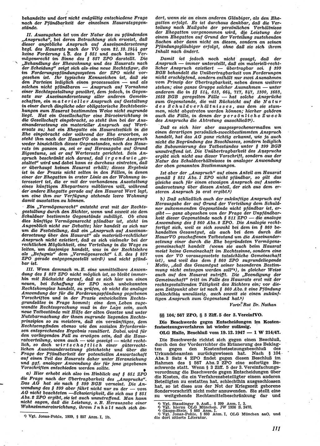Neue Justiz (NJ), Zeitschrift für Recht und Rechtswissenschaft [Sowjetische Besatzungszone (SBZ) Deutschland], 2. Jahrgang 1948, Seite 111 (NJ SBZ Dtl. 1948, S. 111)