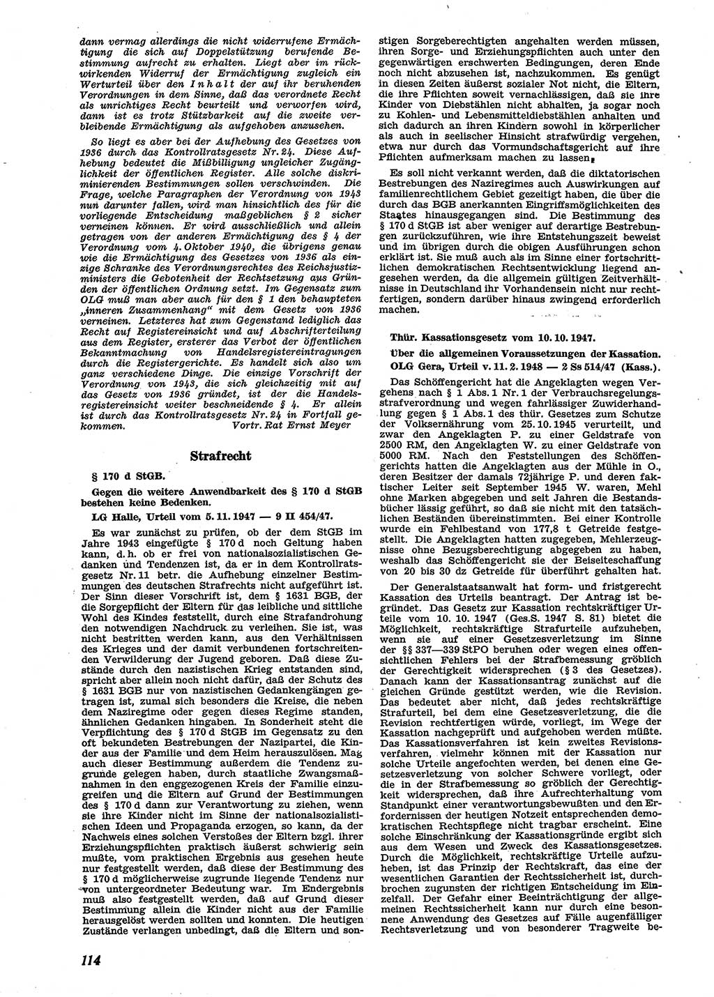 Neue Justiz (NJ), Zeitschrift für Recht und Rechtswissenschaft [Sowjetische Besatzungszone (SBZ) Deutschland], 2. Jahrgang 1948, Seite 114 (NJ SBZ Dtl. 1948, S. 114)