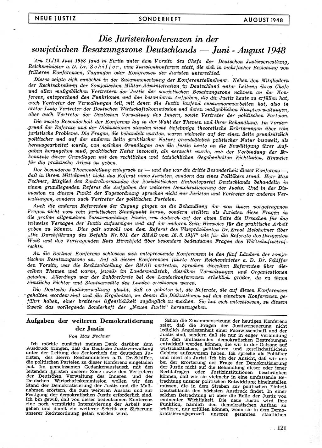 Neue Justiz (NJ), Zeitschrift für Recht und Rechtswissenschaft [Sowjetische Besatzungszone (SBZ) Deutschland], 2. Jahrgang 1948, Seite 121 (NJ SBZ Dtl. 1948, S. 121)