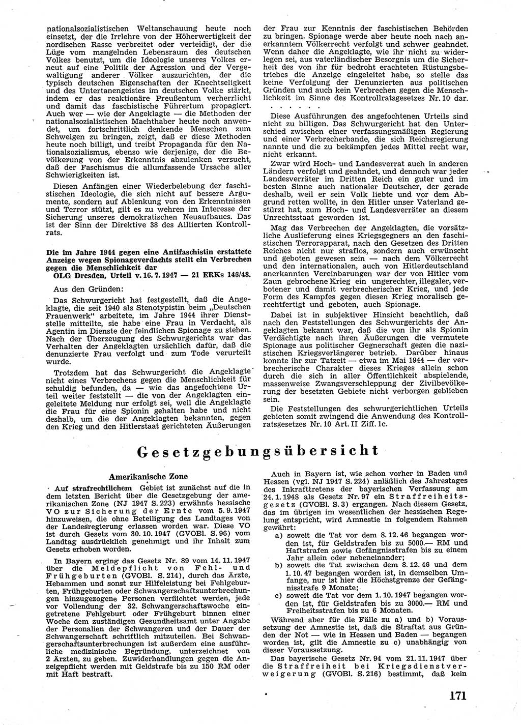 Neue Justiz (NJ), Zeitschrift für Recht und Rechtswissenschaft [Sowjetische Besatzungszone (SBZ) Deutschland], 2. Jahrgang 1948, Seite 171 (NJ SBZ Dtl. 1948, S. 171)