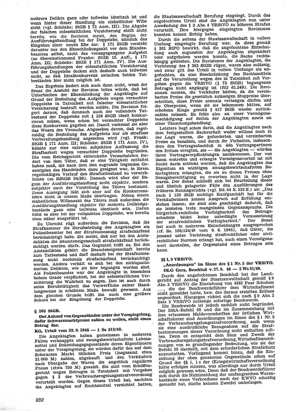 Neue Justiz (NJ), Zeitschrift für Recht und Rechtswissenschaft [Sowjetische Besatzungszone (SBZ) Deutschland], 2. Jahrgang 1948, Seite 232 (NJ SBZ Dtl. 1948, S. 232)