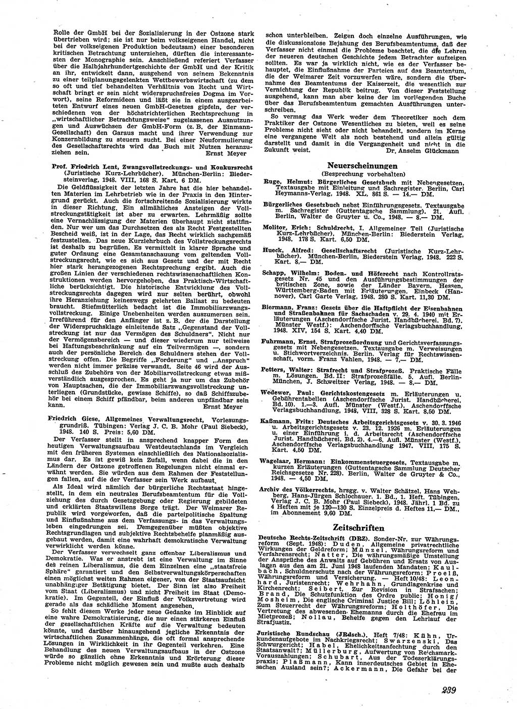 Neue Justiz (NJ), Zeitschrift für Recht und Rechtswissenschaft [Sowjetische Besatzungszone (SBZ) Deutschland], 2. Jahrgang 1948, Seite 239 (NJ SBZ Dtl. 1948, S. 239)