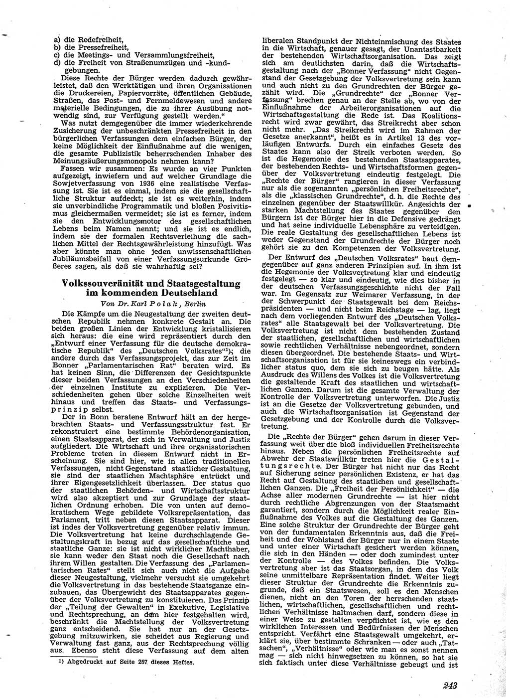 Neue Justiz (NJ), Zeitschrift für Recht und Rechtswissenschaft [Sowjetische Besatzungszone (SBZ) Deutschland], 2. Jahrgang 1948, Seite 243 (NJ SBZ Dtl. 1948, S. 243)