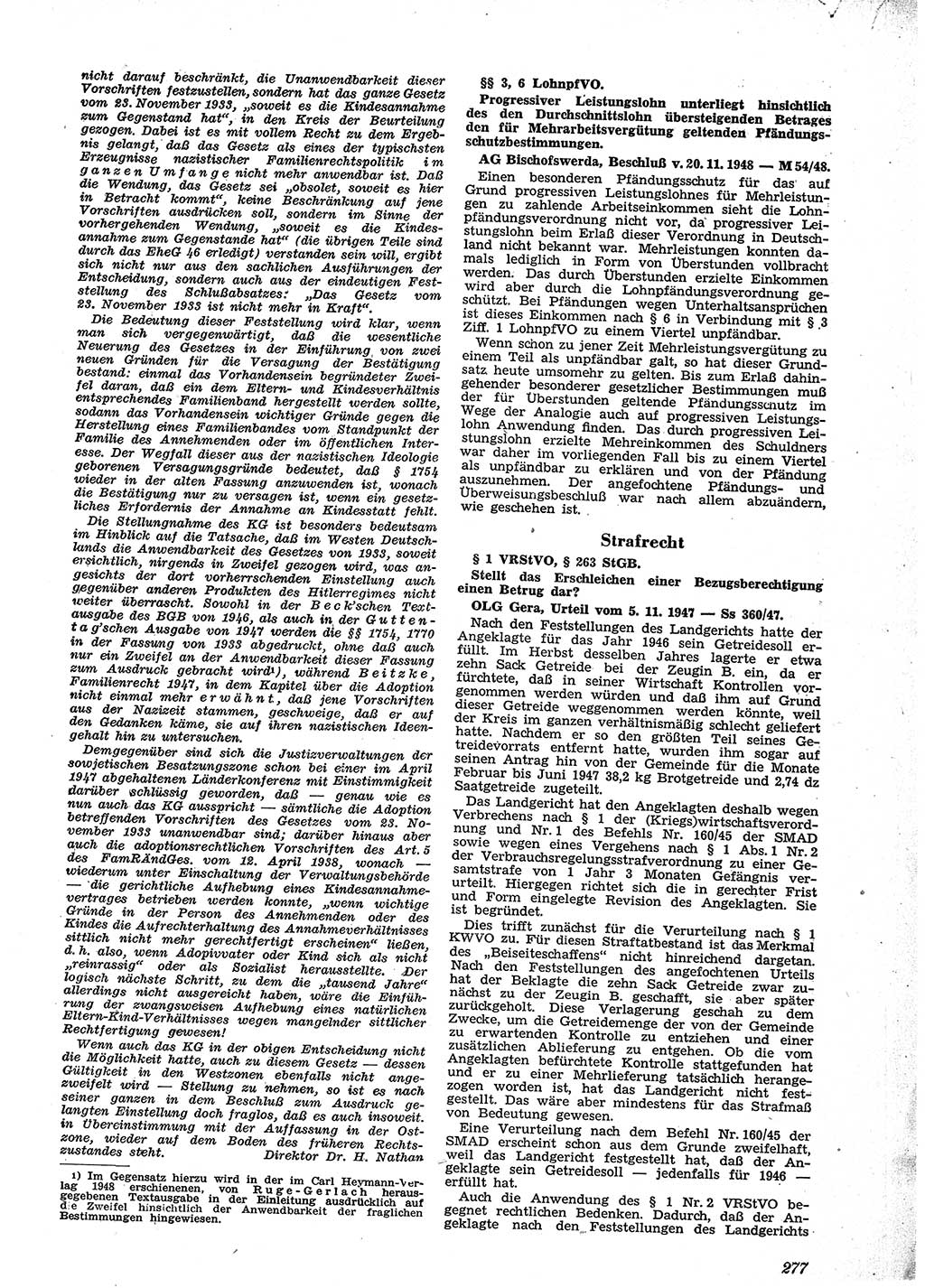 Neue Justiz (NJ), Zeitschrift für Recht und Rechtswissenschaft [Sowjetische Besatzungszone (SBZ) Deutschland], 2. Jahrgang 1948, Seite 277 (NJ SBZ Dtl. 1948, S. 277)