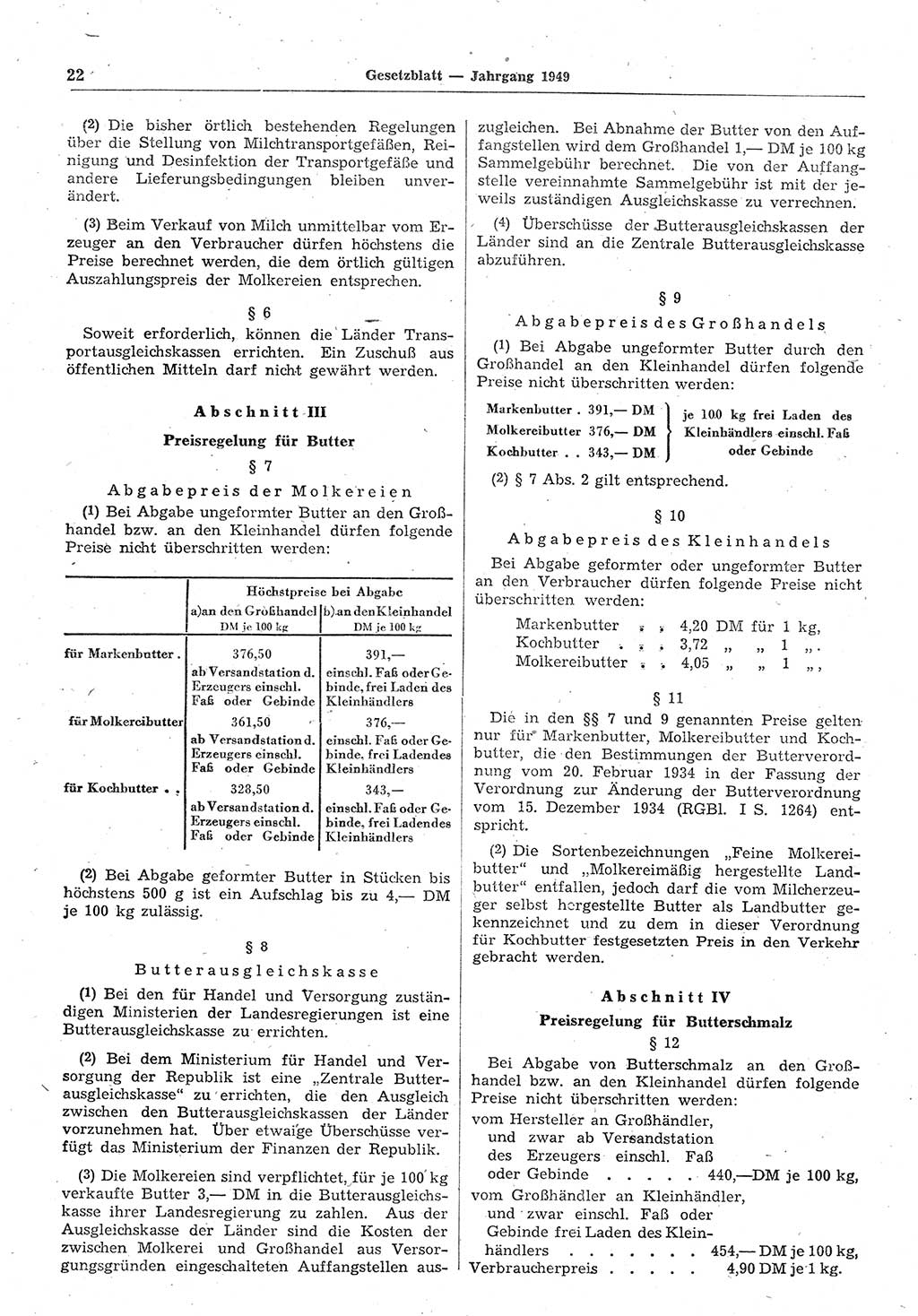 Gesetzblatt (GBl.) der Deutschen Demokratischen Republik (DDR) 1949, Seite 22 (GBl. DDR 1949, S. 22)