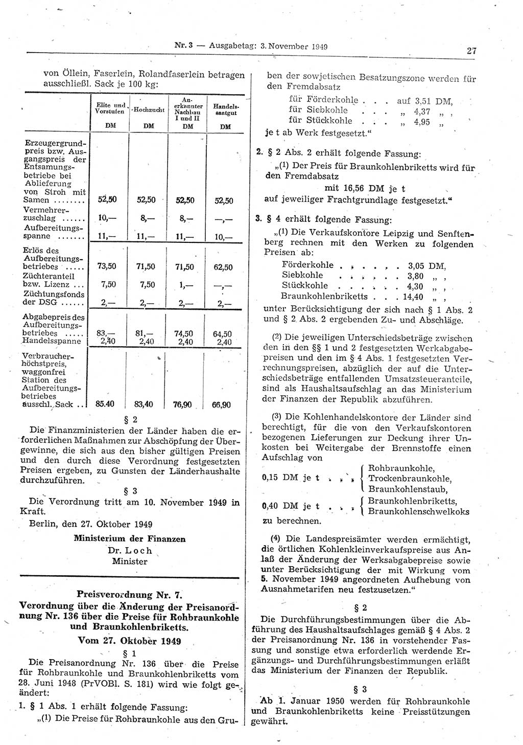 Gesetzblatt (GBl.) der Deutschen Demokratischen Republik (DDR) 1949, Seite 27 (GBl. DDR 1949, S. 27)