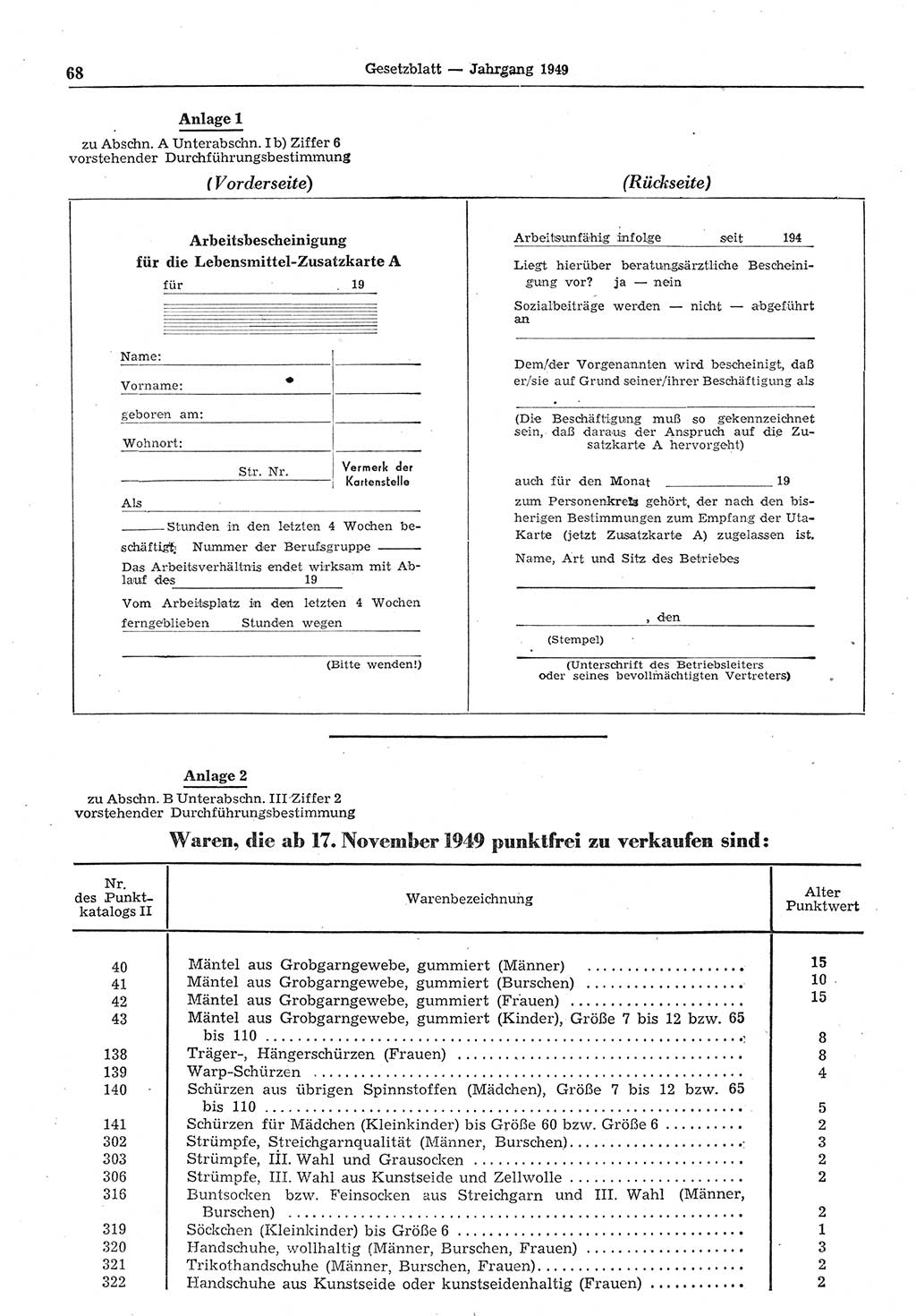 Gesetzblatt (GBl.) der Deutschen Demokratischen Republik (DDR) 1949, Seite 68 (GBl. DDR 1949, S. 68)