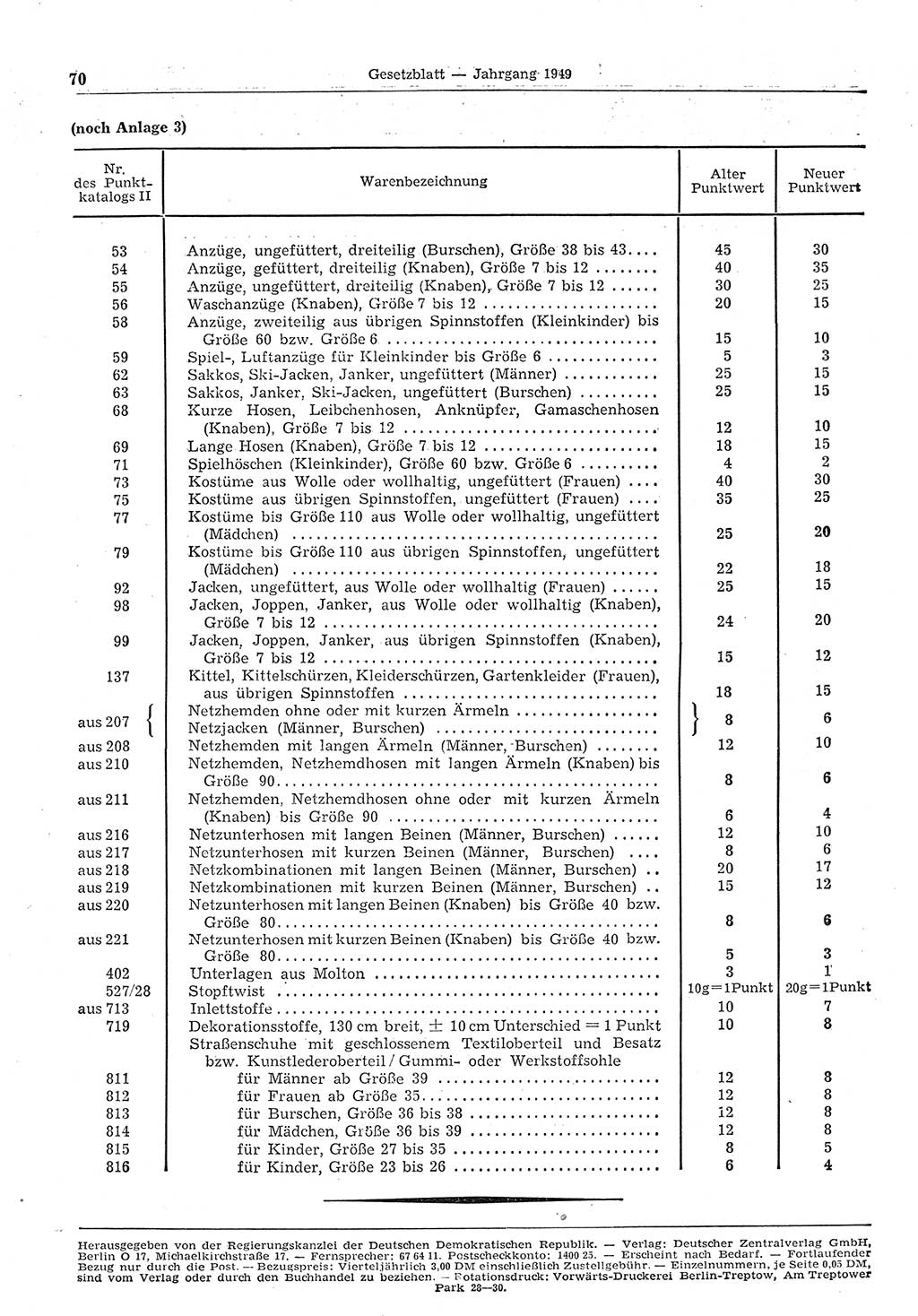 Gesetzblatt (GBl.) der Deutschen Demokratischen Republik (DDR) 1949, Seite 70 (GBl. DDR 1949, S. 70)