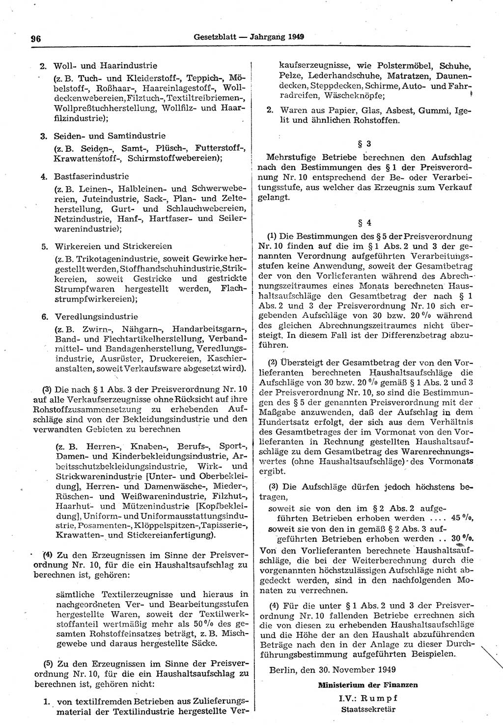 Gesetzblatt (GBl.) der Deutschen Demokratischen Republik (DDR) 1949, Seite 96 (GBl. DDR 1949, S. 96)