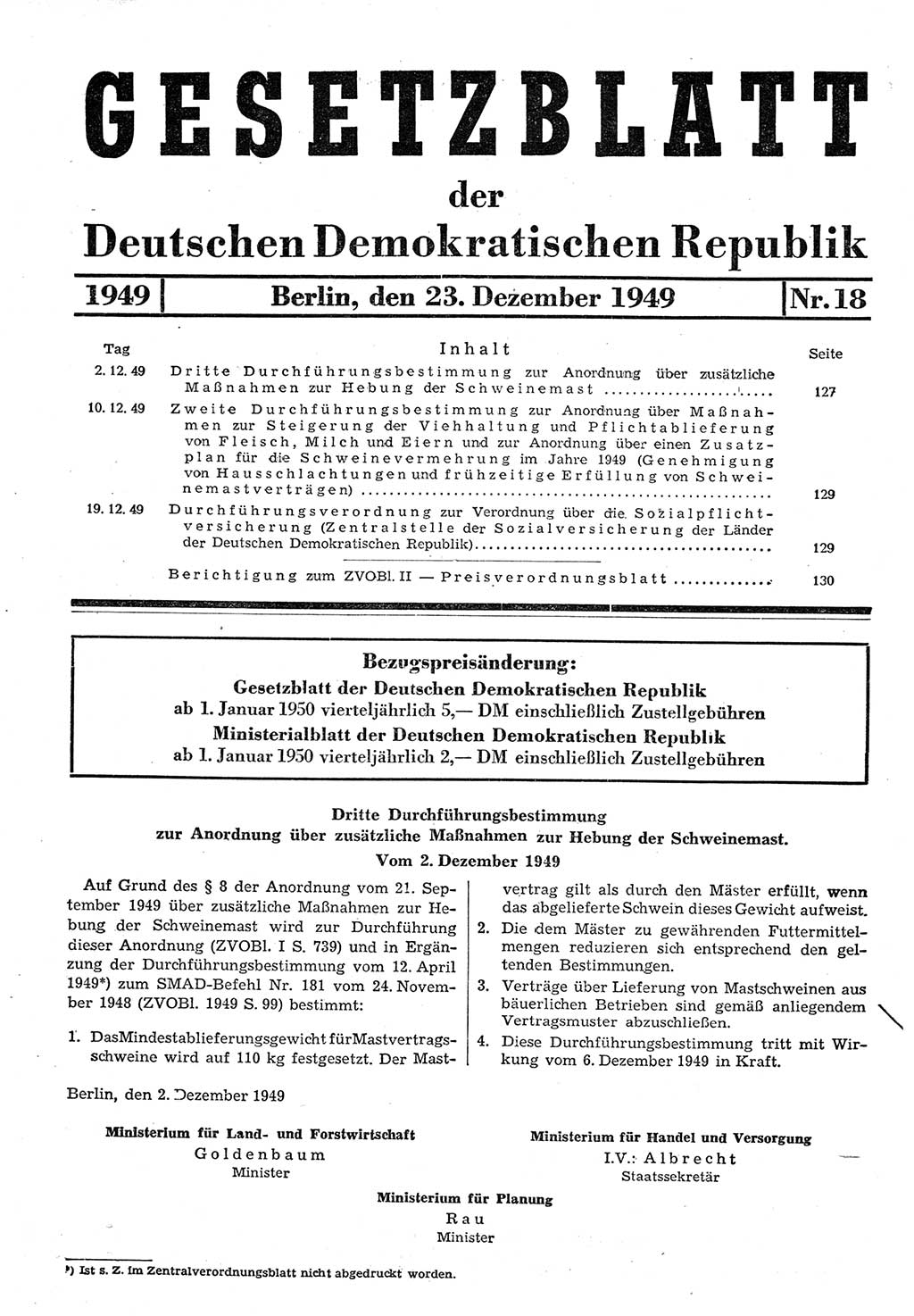 Gesetzblatt (GBl.) der Deutschen Demokratischen Republik (DDR) 1949, Seite 127 (GBl. DDR 1949, S. 127)