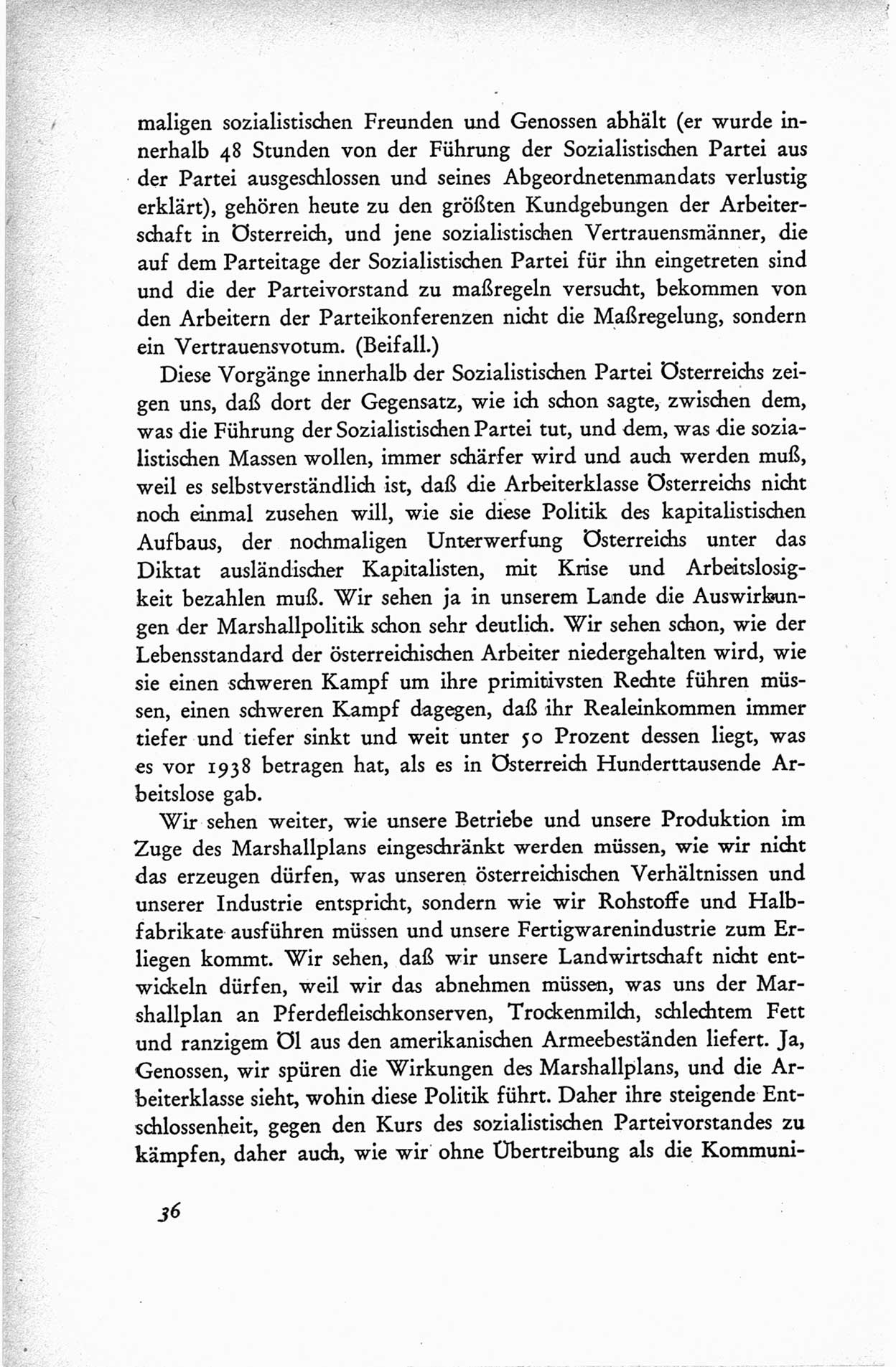 Protokoll der ersten Parteikonferenz der Sozialistischen Einheitspartei Deutschlands (SED) [Sowjetische Besatzungszone (SBZ) Deutschlands] vom 25. bis 28. Januar 1949 im Hause der Deutschen Wirtschaftskommission zu Berlin, Seite 36 (Prot. 1. PK SED SBZ Dtl. 1949, S. 36)
