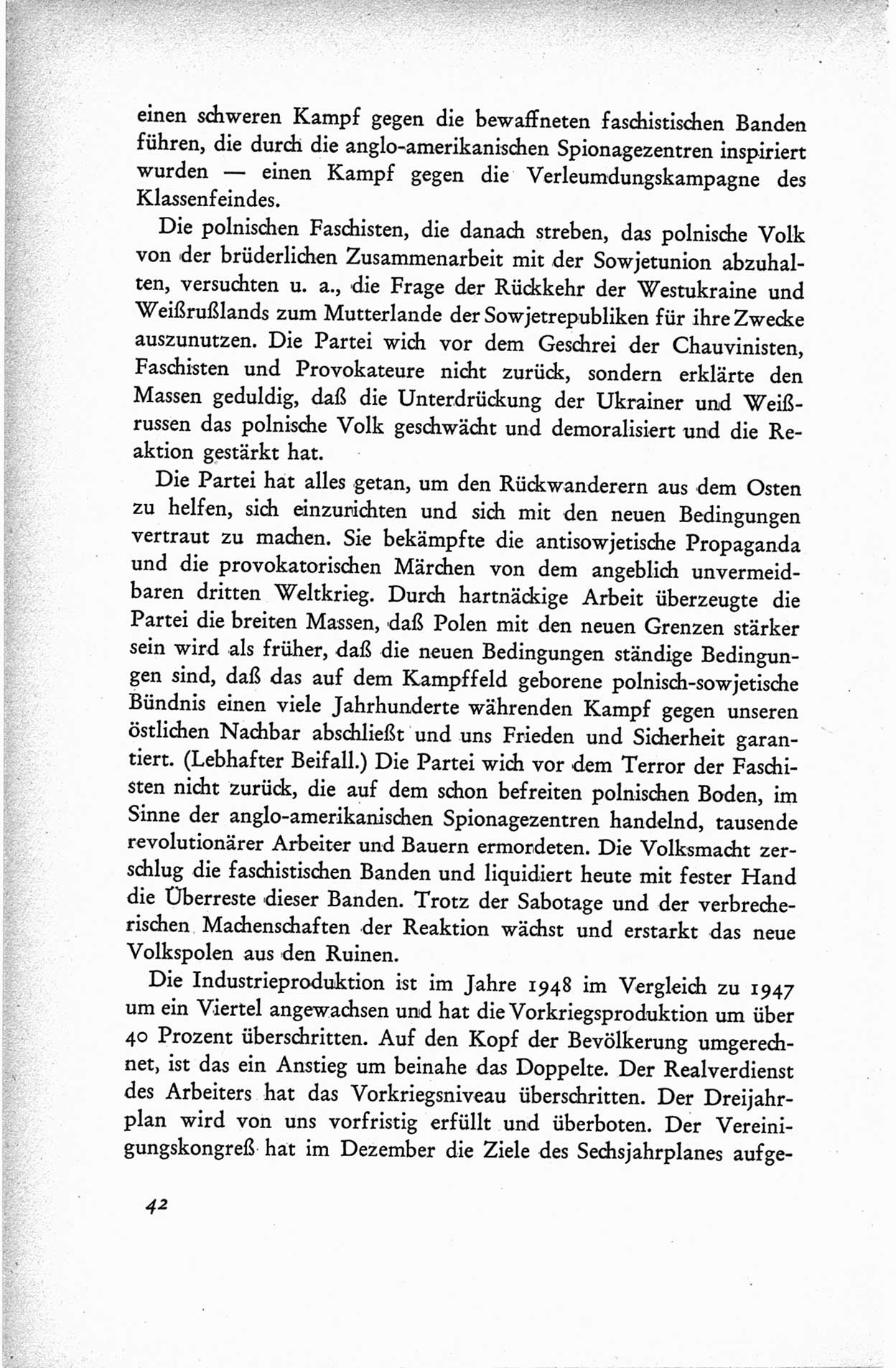 Protokoll der ersten Parteikonferenz der Sozialistischen Einheitspartei Deutschlands (SED) [Sowjetische Besatzungszone (SBZ) Deutschlands] vom 25. bis 28. Januar 1949 im Hause der Deutschen Wirtschaftskommission zu Berlin, Seite 42 (Prot. 1. PK SED SBZ Dtl. 1949, S. 42)