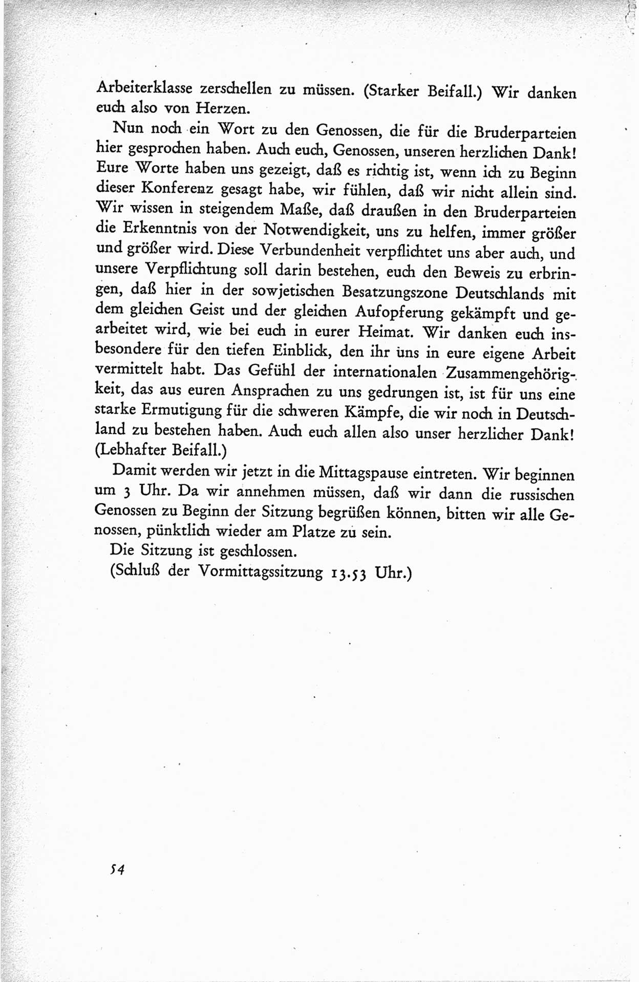 Protokoll der ersten Parteikonferenz der Sozialistischen Einheitspartei Deutschlands (SED) [Sowjetische Besatzungszone (SBZ) Deutschlands] vom 25. bis 28. Januar 1949 im Hause der Deutschen Wirtschaftskommission zu Berlin, Seite 54 (Prot. 1. PK SED SBZ Dtl. 1949, S. 54)