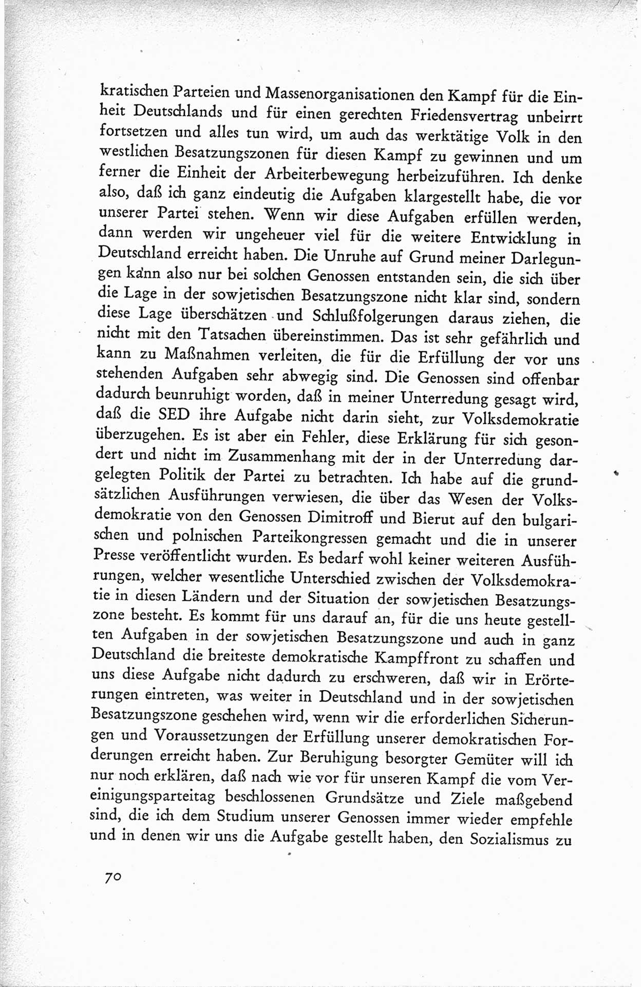 Protokoll der ersten Parteikonferenz der Sozialistischen Einheitspartei Deutschlands (SED) [Sowjetische Besatzungszone (SBZ) Deutschlands] vom 25. bis 28. Januar 1949 im Hause der Deutschen Wirtschaftskommission zu Berlin, Seite 70 (Prot. 1. PK SED SBZ Dtl. 1949, S. 70)