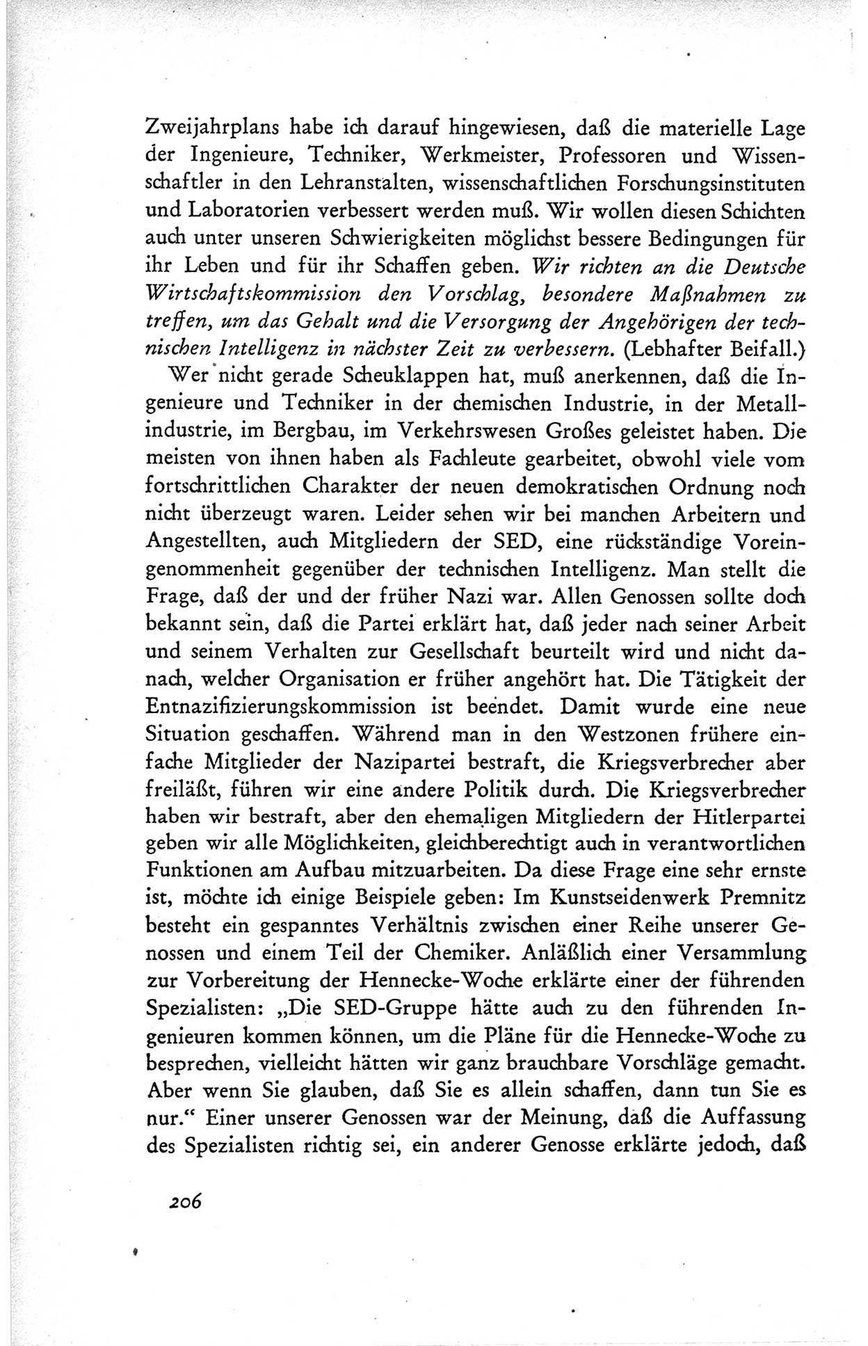 Protokoll der ersten Parteikonferenz der Sozialistischen Einheitspartei Deutschlands (SED) [Sowjetische Besatzungszone (SBZ) Deutschlands] vom 25. bis 28. Januar 1949 im Hause der Deutschen Wirtschaftskommission zu Berlin, Seite 206 (Prot. 1. PK SED SBZ Dtl. 1949, S. 206)