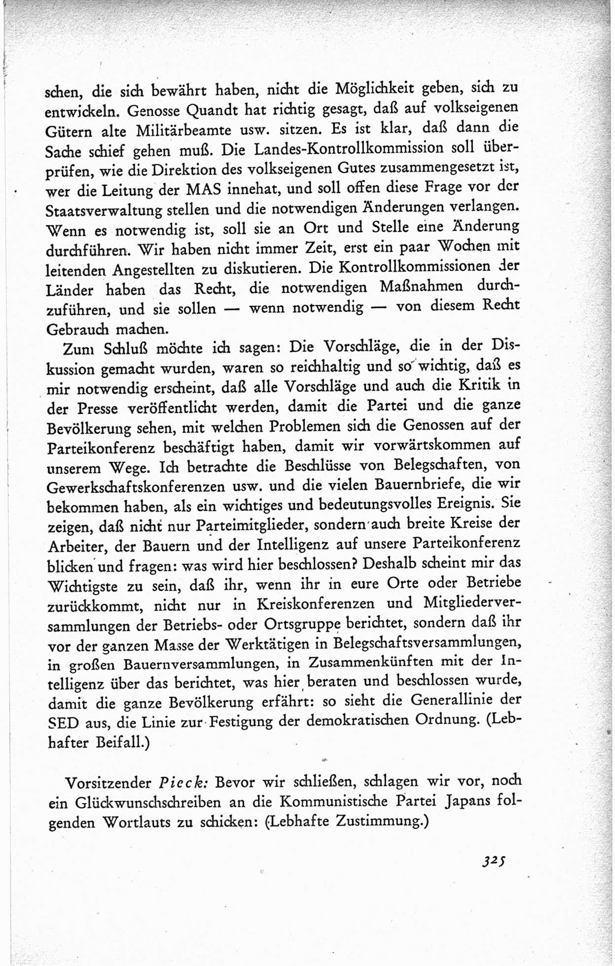 Protokoll der ersten Parteikonferenz der Sozialistischen Einheitspartei Deutschlands (SED) [Sowjetische Besatzungszone (SBZ) Deutschlands] vom 25. bis 28. Januar 1949 im Hause der Deutschen Wirtschaftskommission zu Berlin, Seite 325 (Prot. 1. PK SED SBZ Dtl. 1949, S. 325)